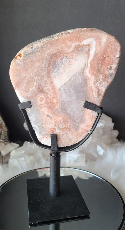 Pink Amethyst Quartz Slab on Stand