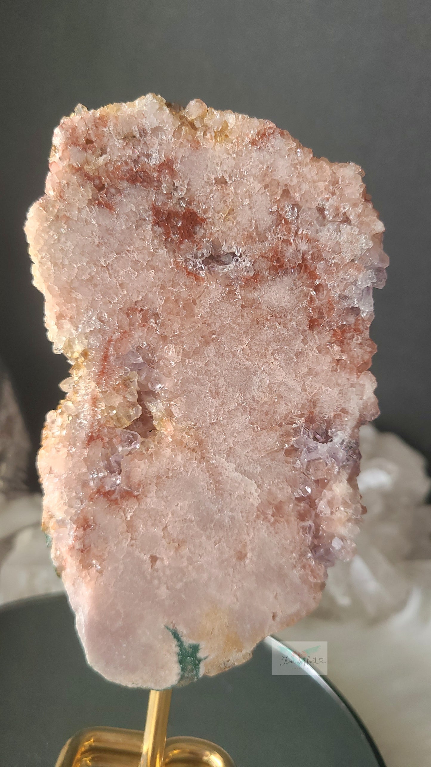 Half Polished Pink Amethyst Slab on Stand