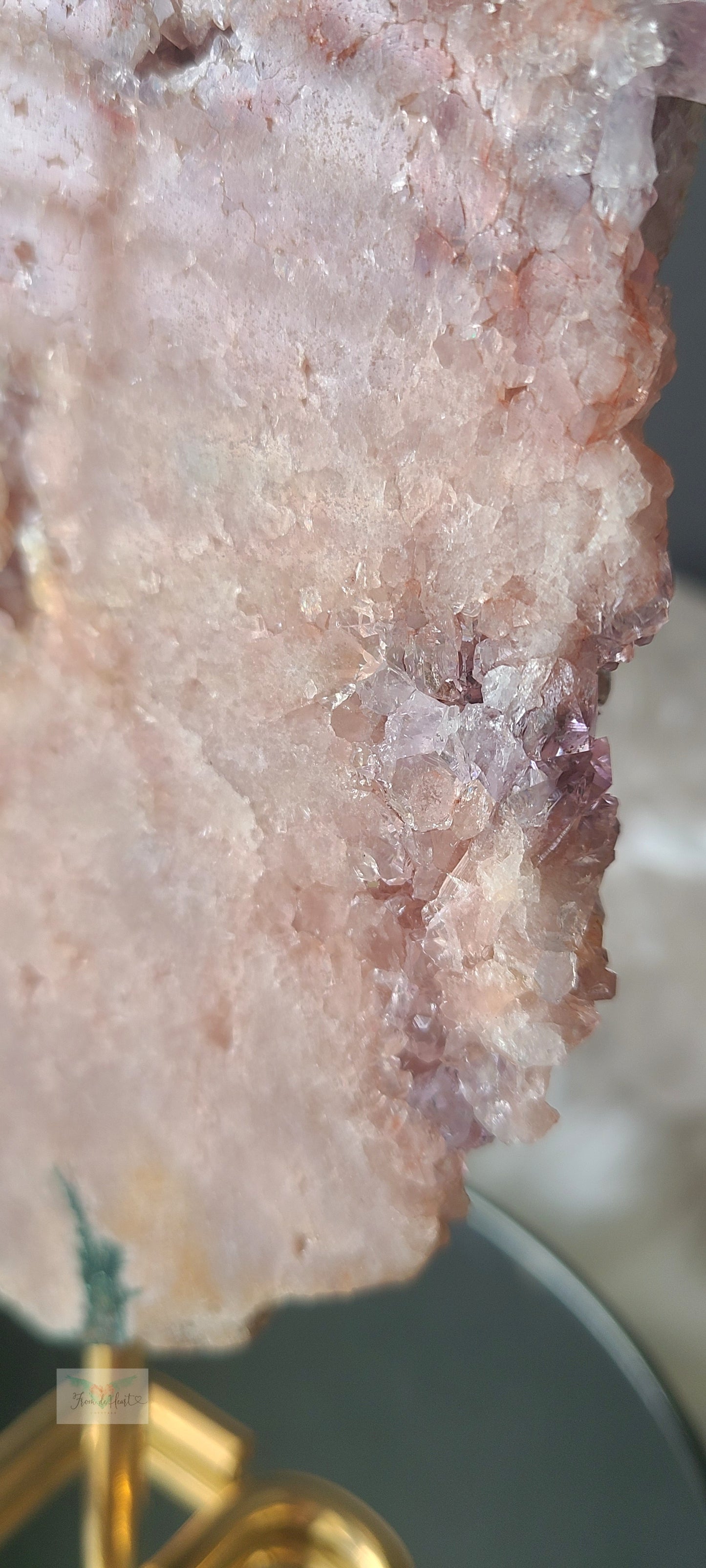 Half Polished Pink Amethyst Slab on Stand