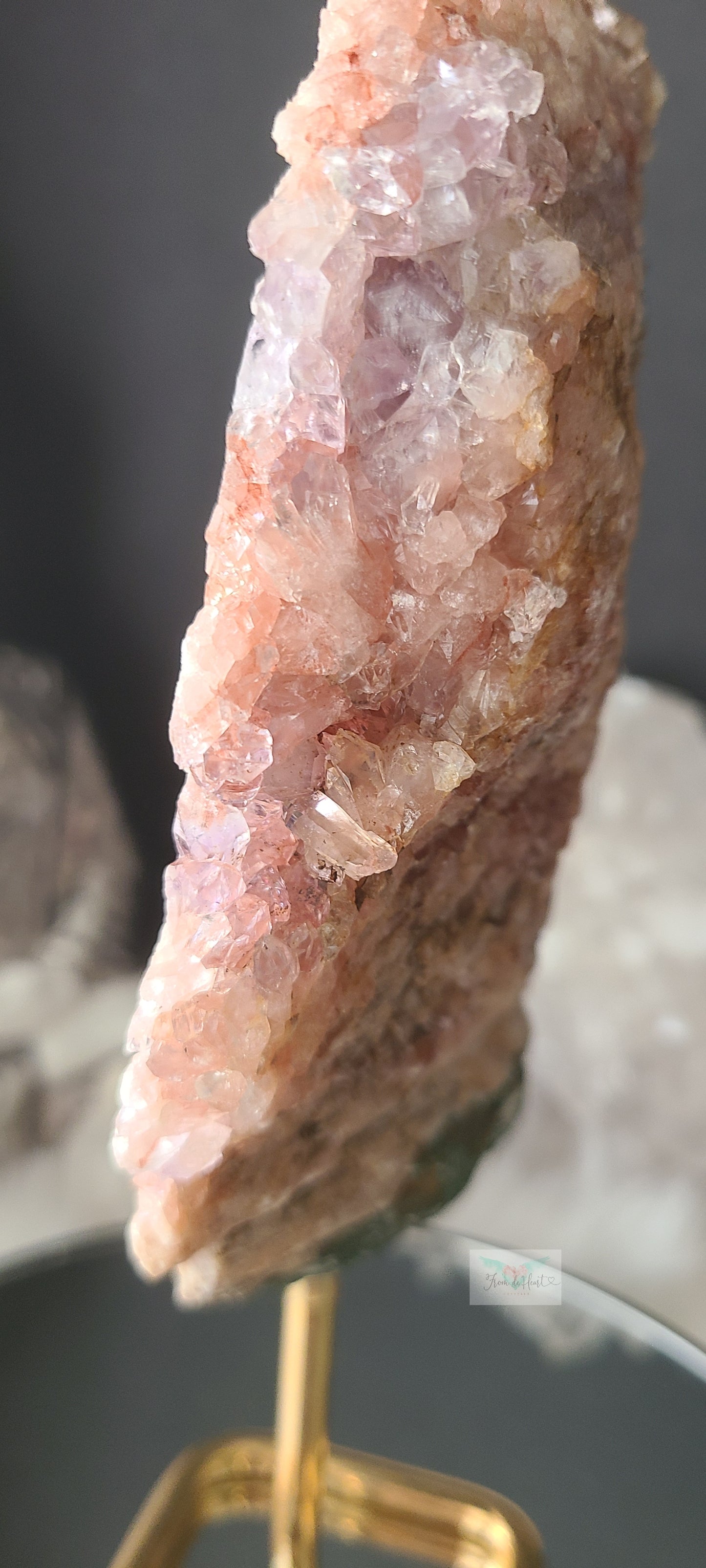 Half Polished Pink Amethyst Slab on Stand