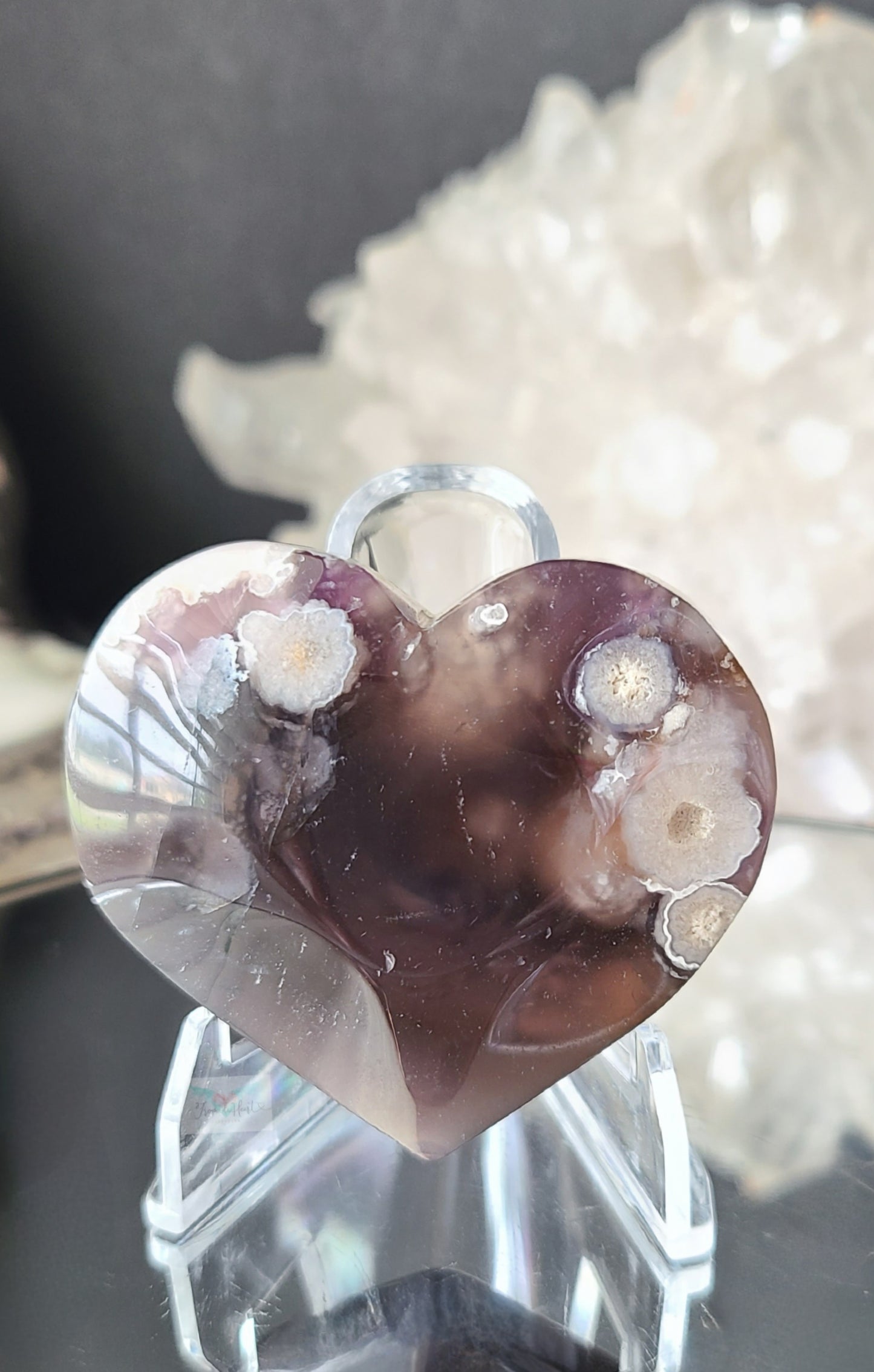 Black Flower Agate Heart