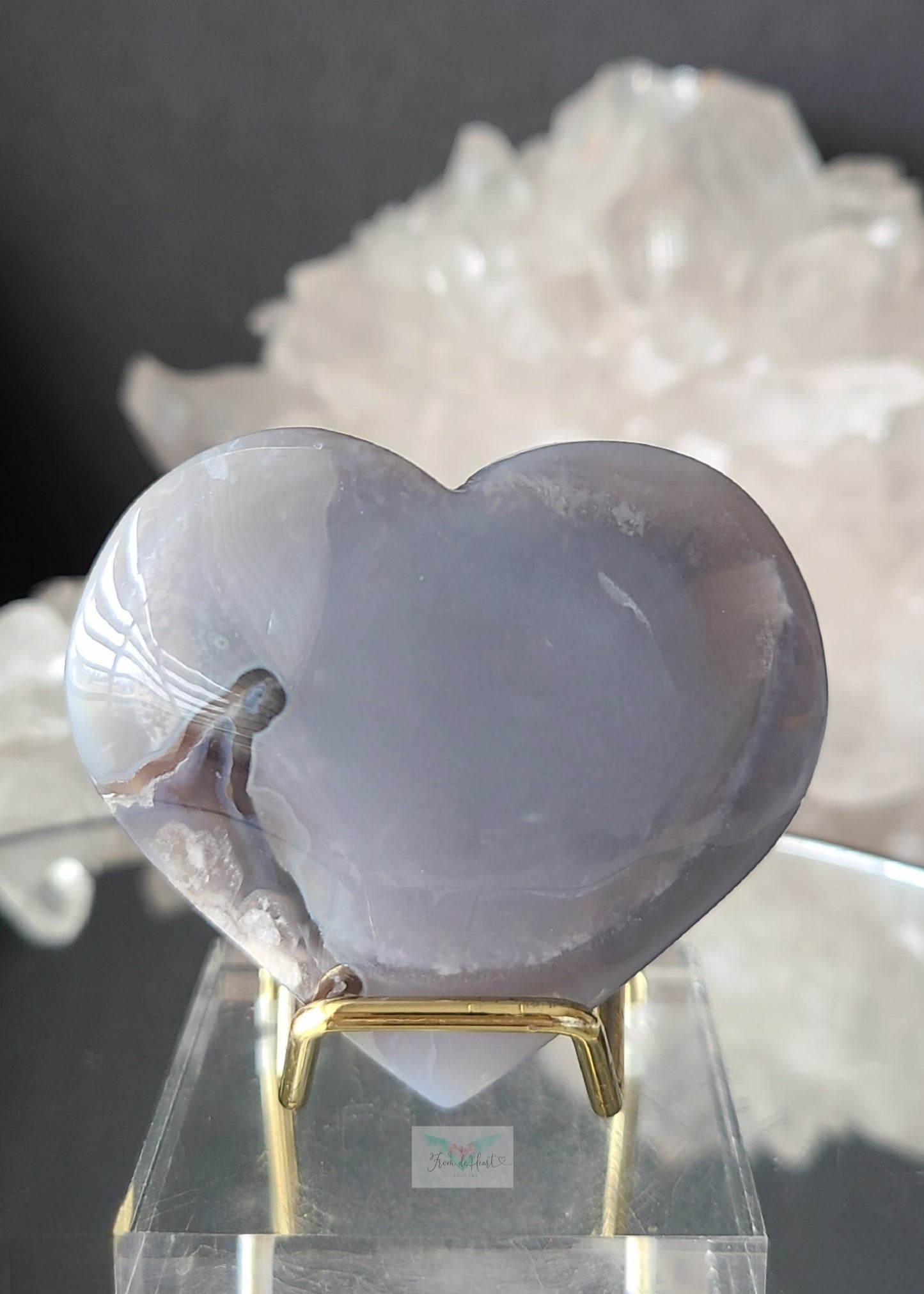 Gray Black Flower Agate Heart