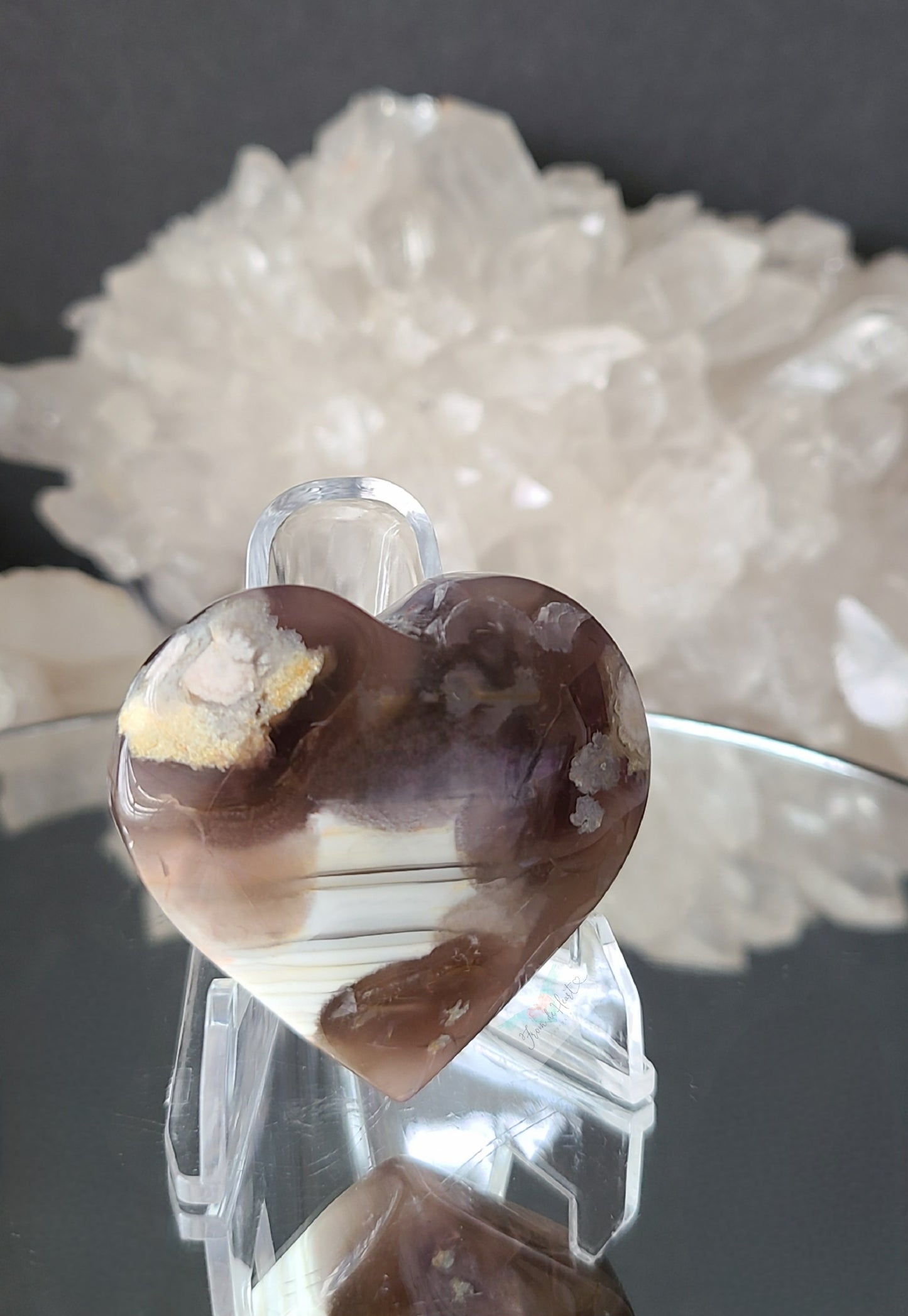 Black Flower Agate Heart