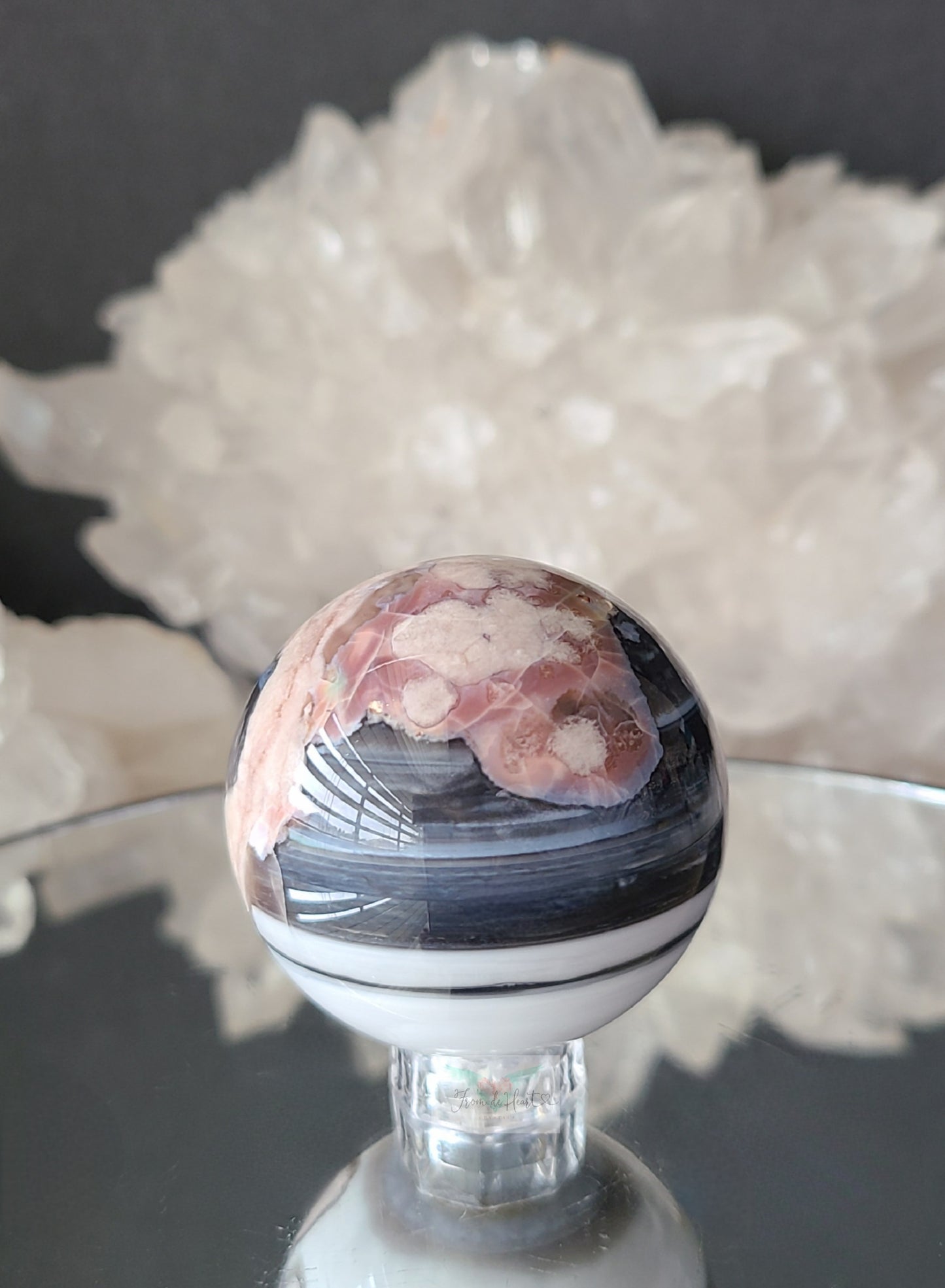 Black Flower Agate Sphere-AAA