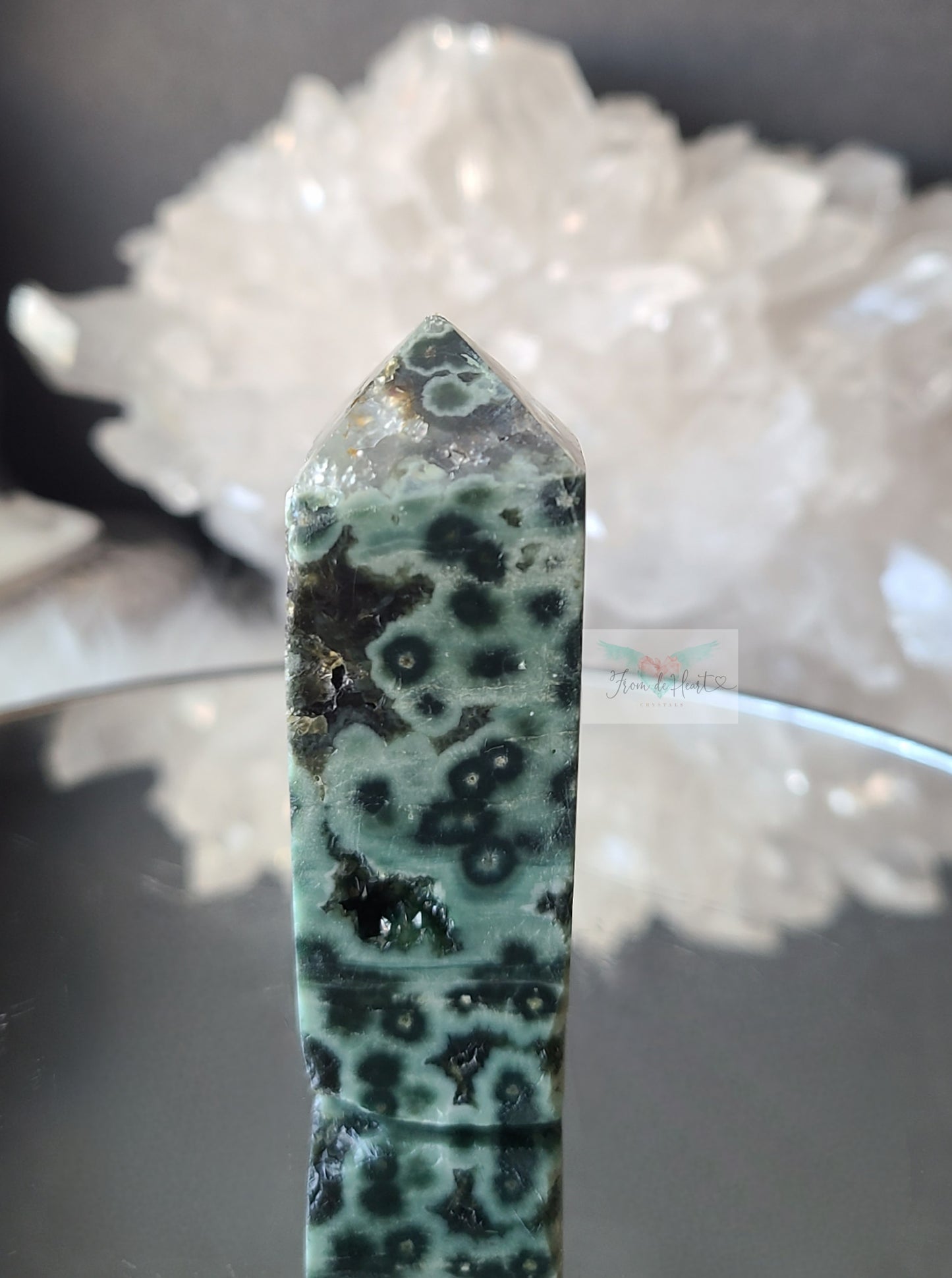 Green Flower Ocean Jasper Tower w/ Quartz