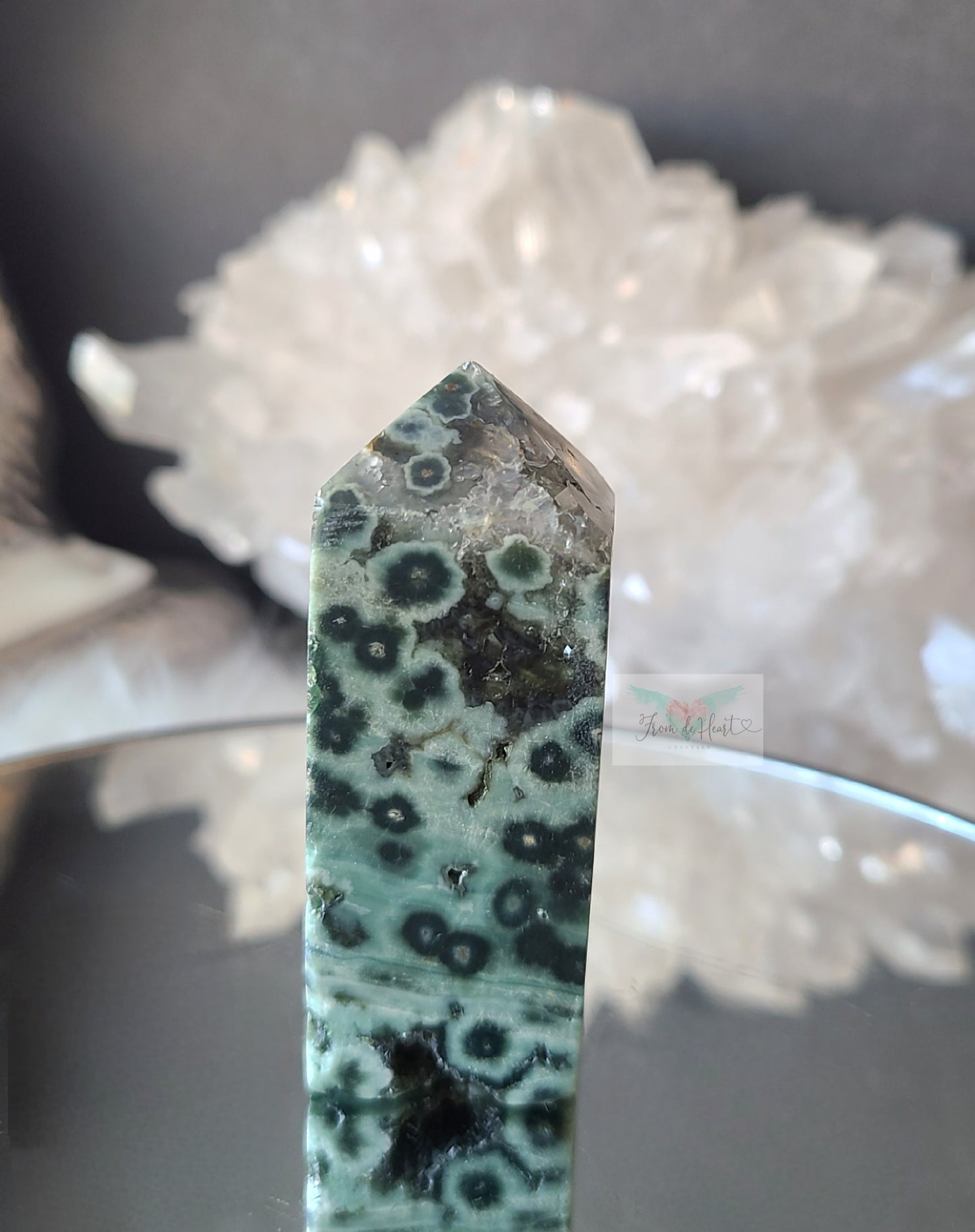 Green Flower Ocean Jasper Tower w/ Quartz