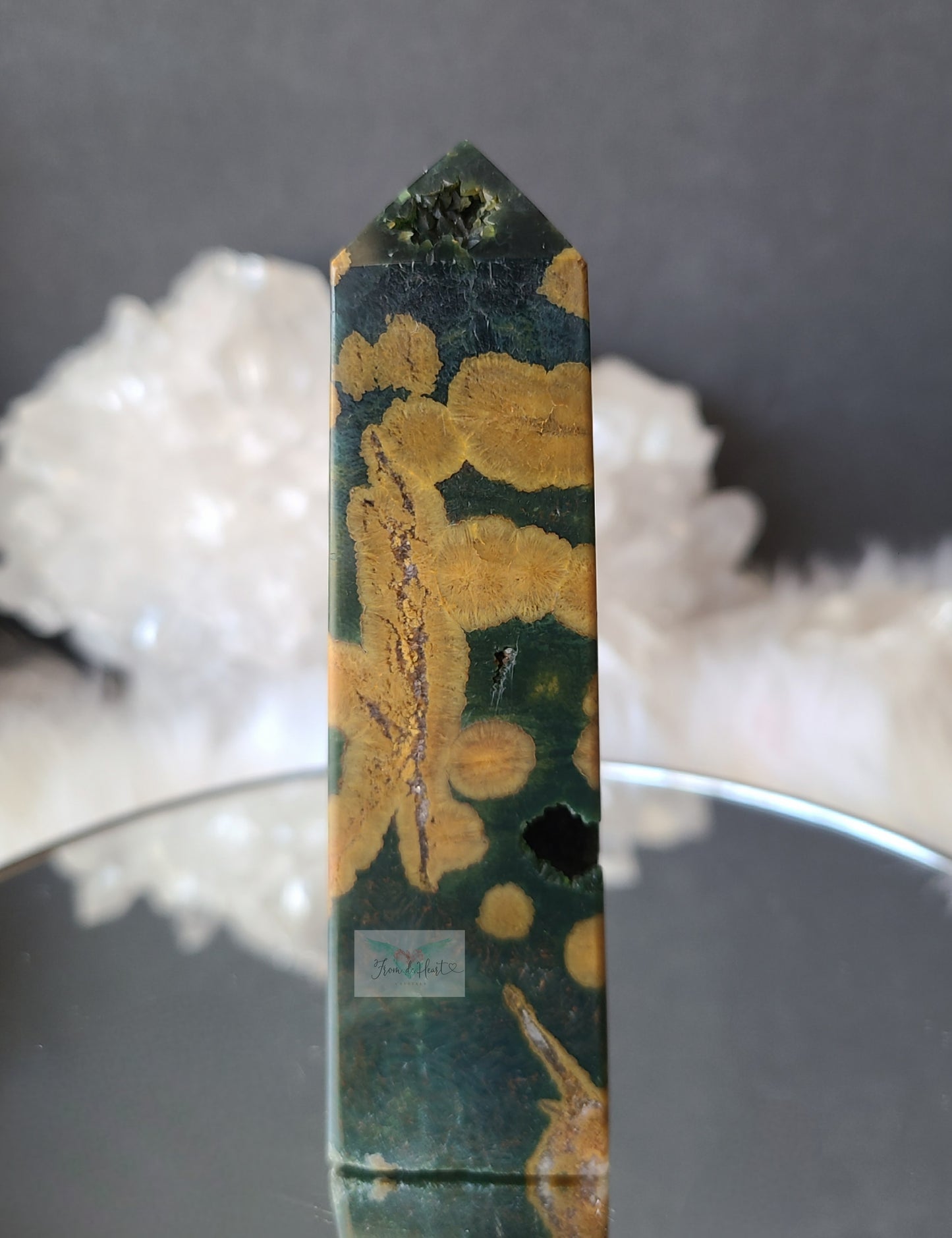 Yellow and Green Ocean Jasper Quartz Obelisk