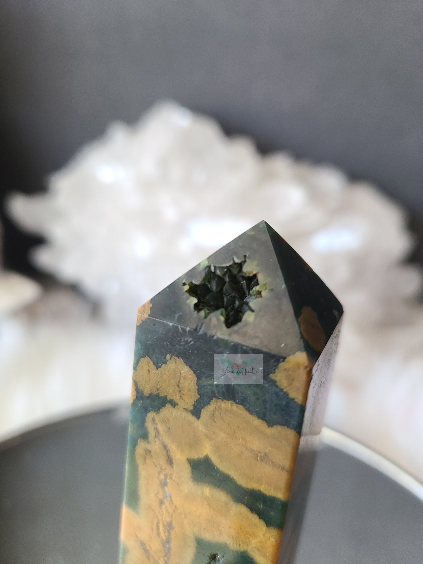 Yellow and Green Ocean Jasper Quartz Obelisk