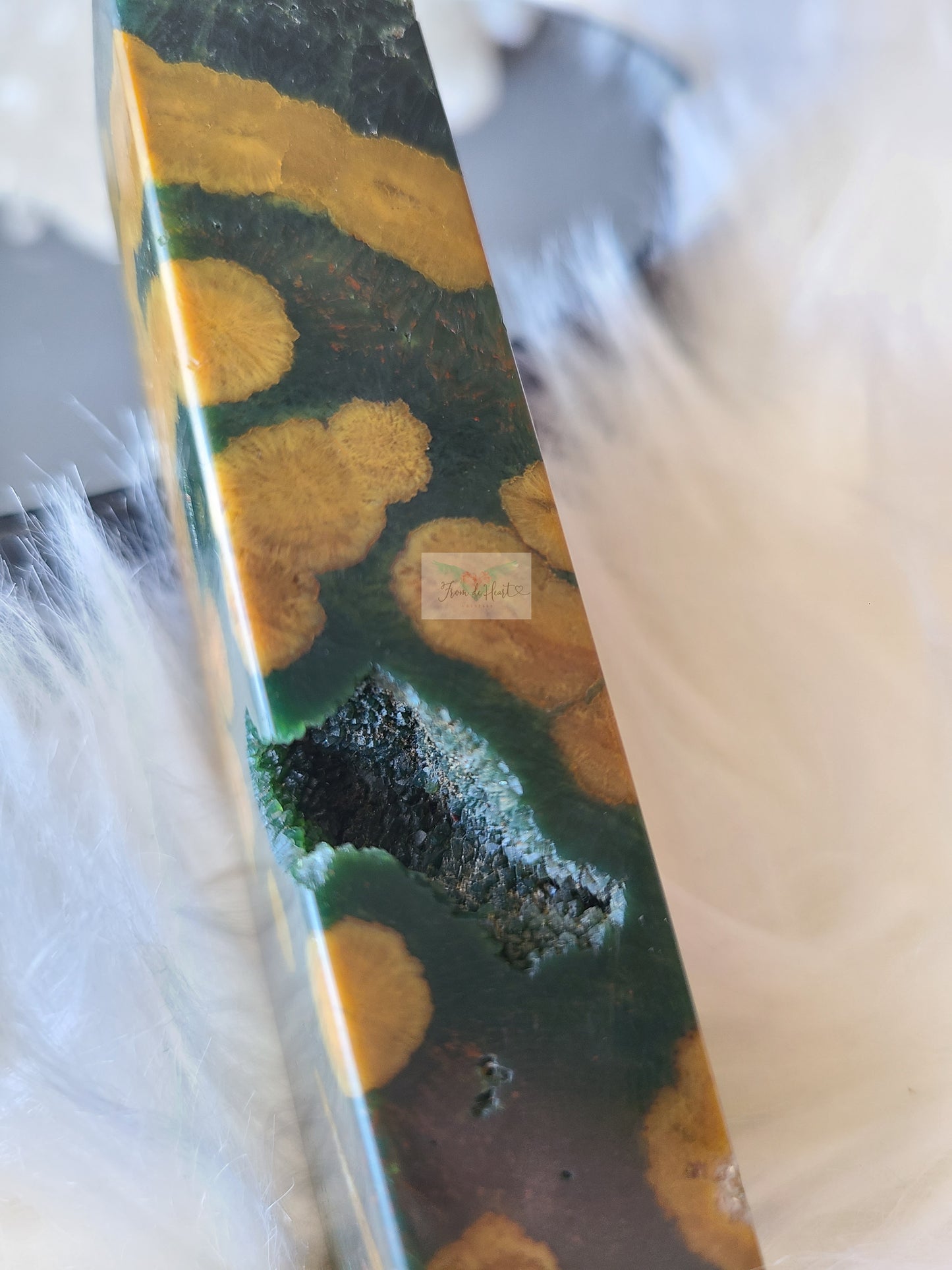 Yellow and Green Ocean Jasper Quartz Obelisk