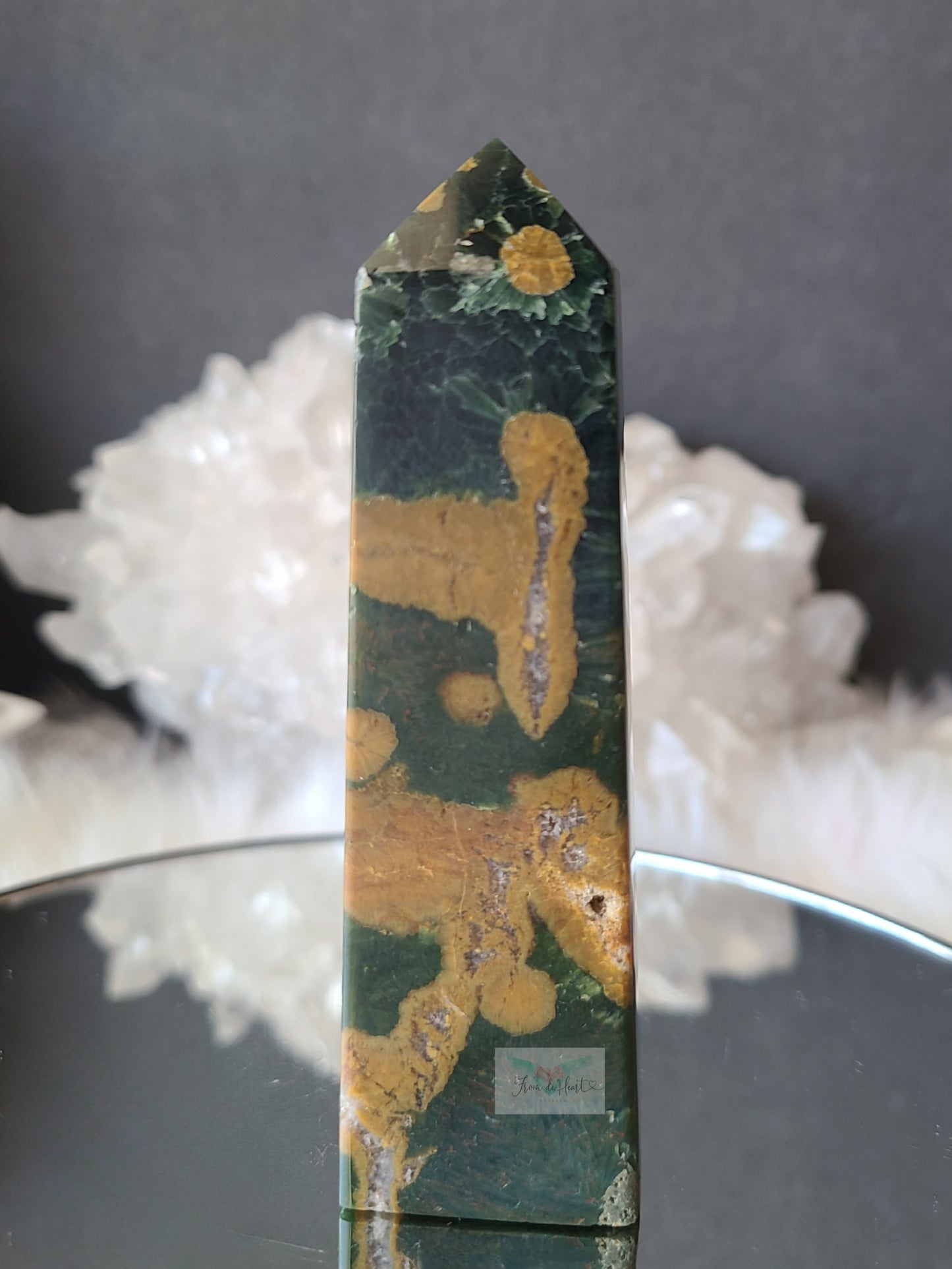 Yellow and Green Ocean Jasper Quartz Obelisk