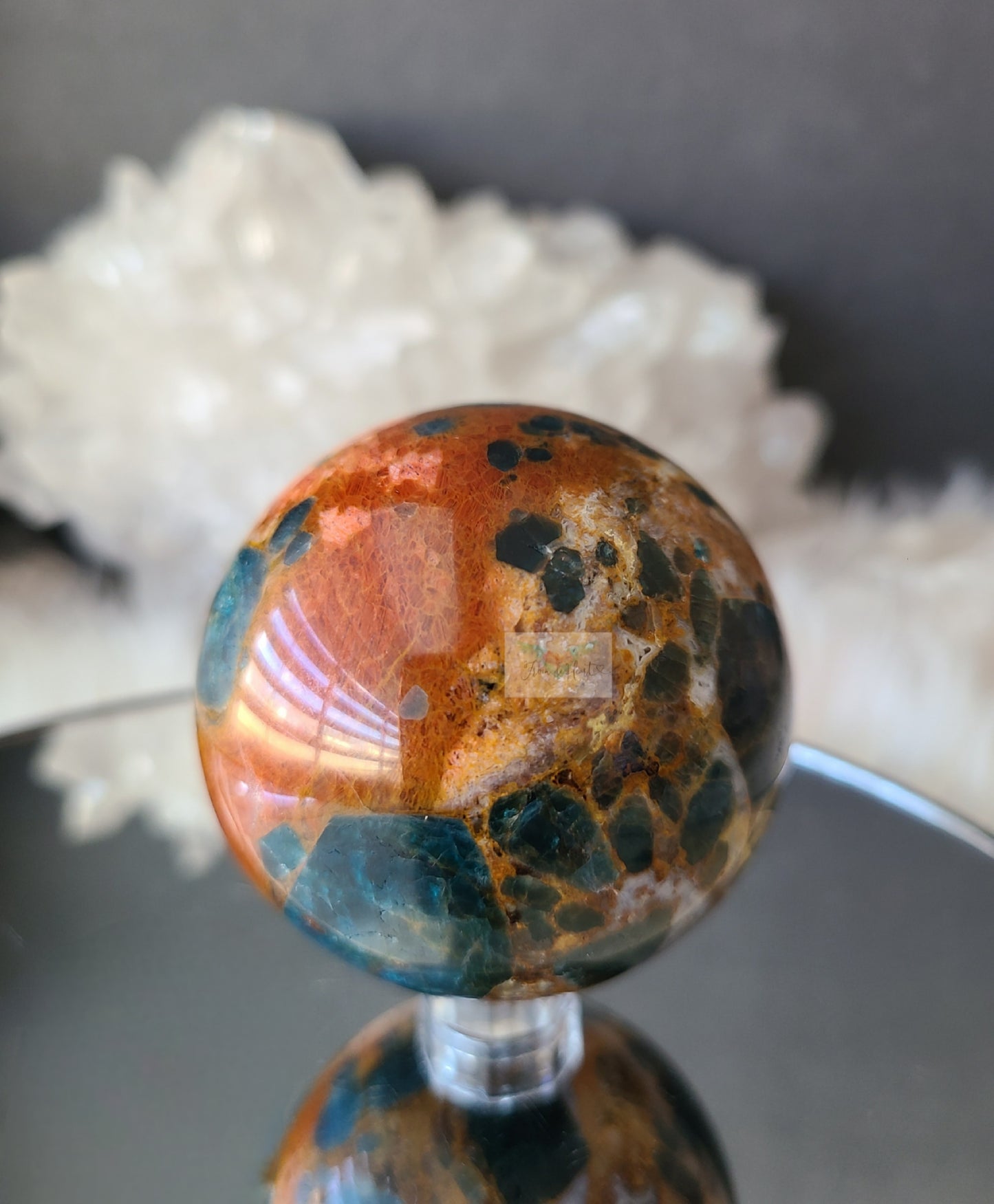 Blue Apatite in Red Jasper Agate Sphere (RARE) B