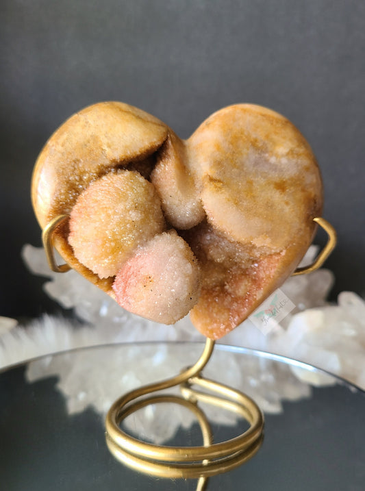 Golden Pink Amethyst Heart on Stand