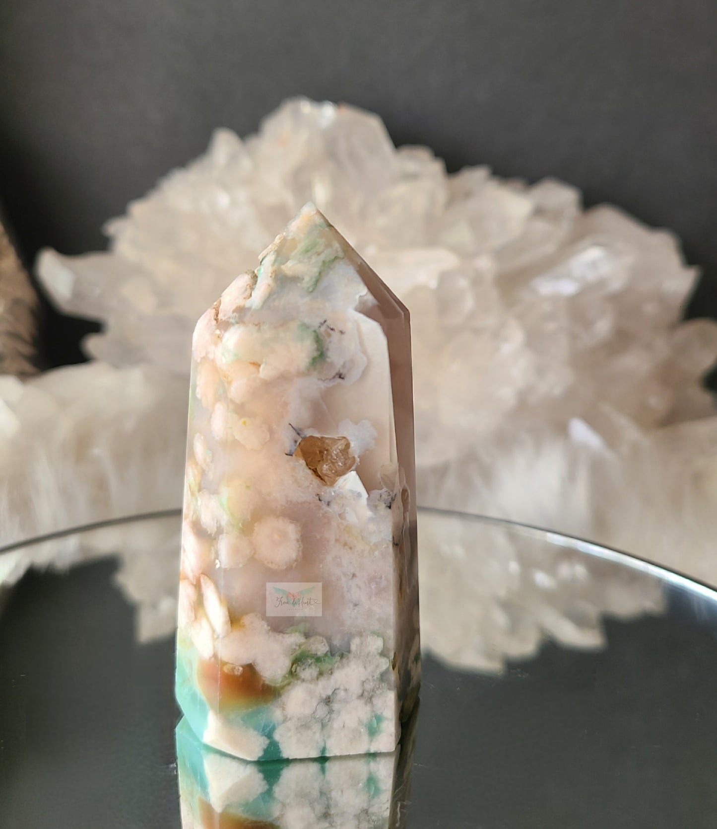 Green Flower Agate Tower