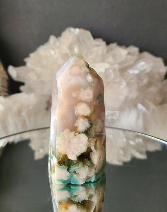 Green Flower Agate Tower