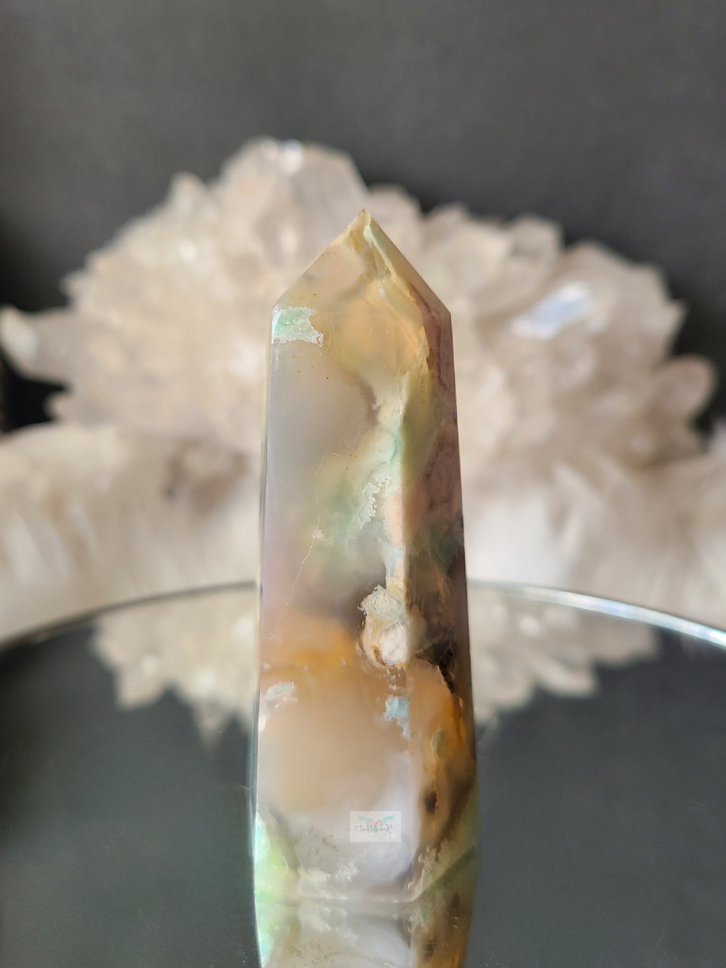 Green and Pink Flower Agate Tower