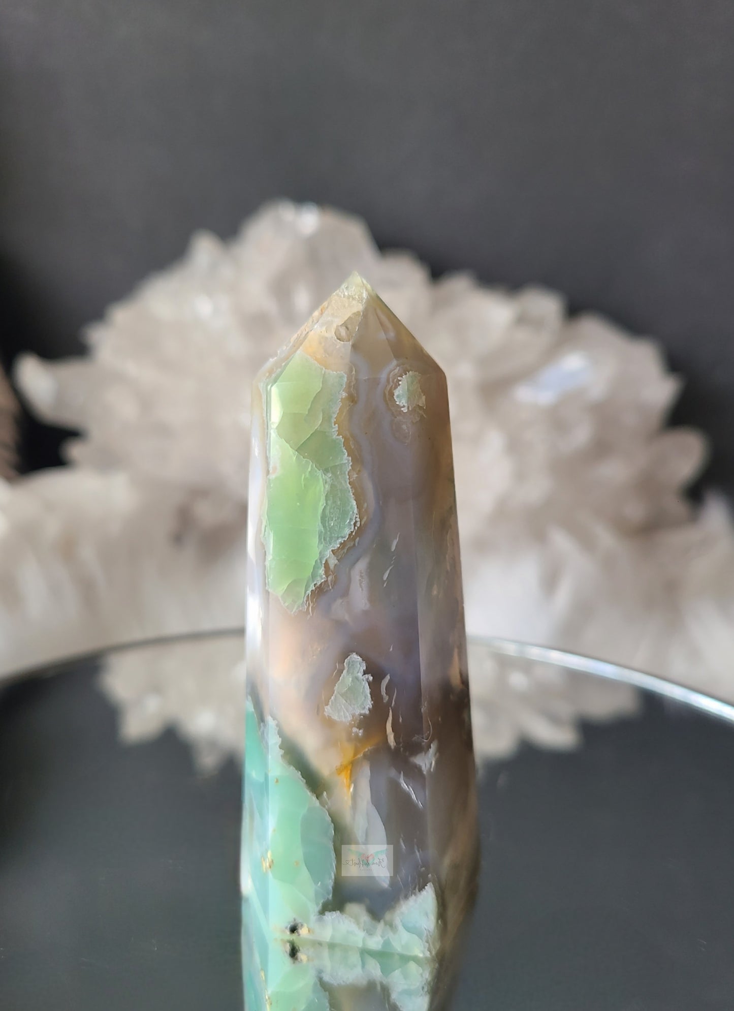 Green and Pink Flower Agate Tower