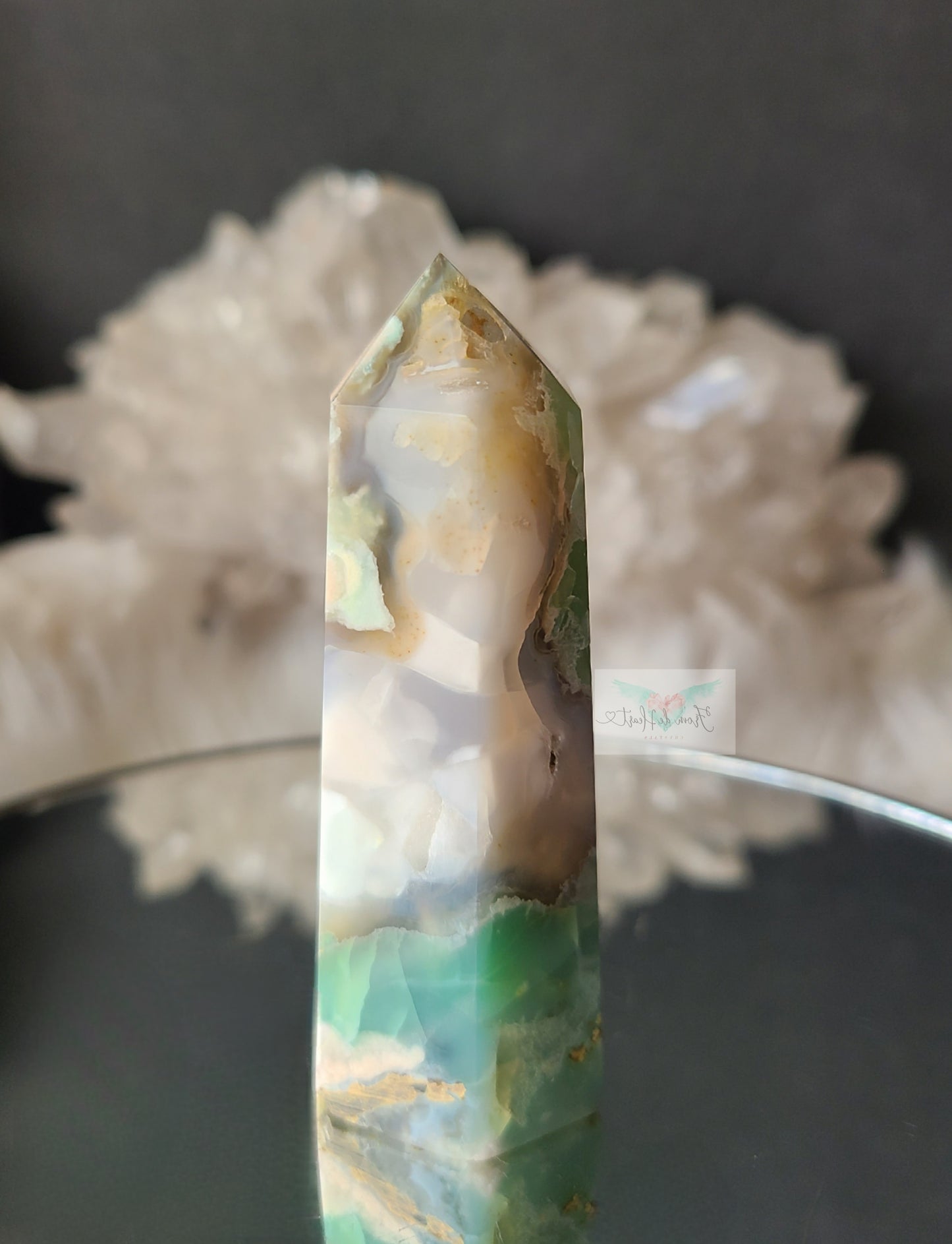 Green and Pink Flower Agate Tower