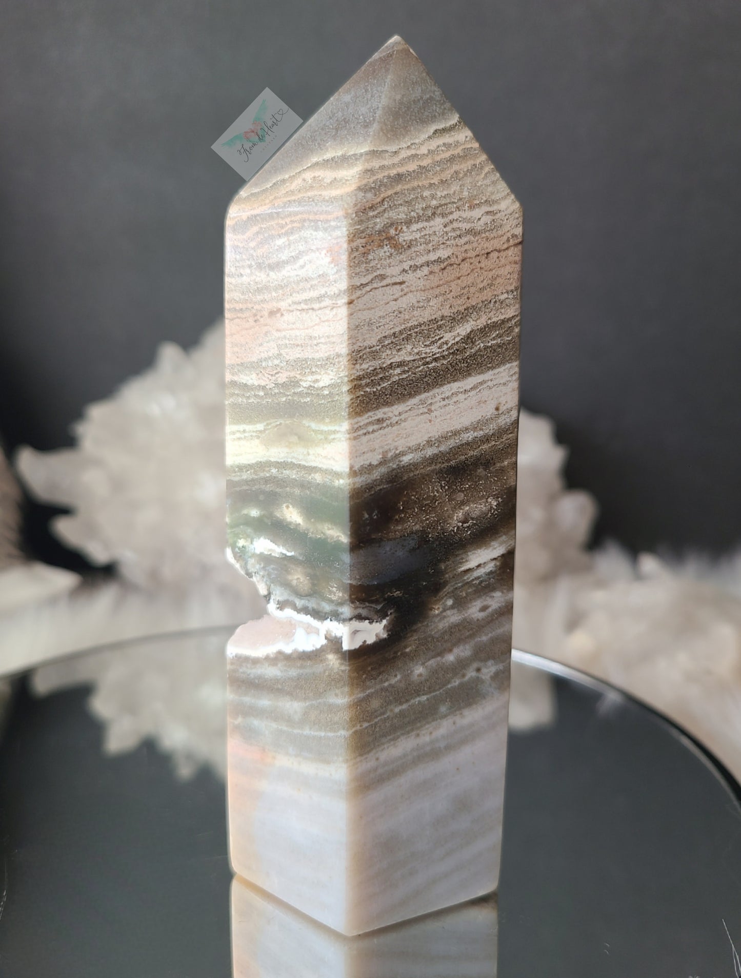 Sugar Druzy Banded Ocean Jasper Tower