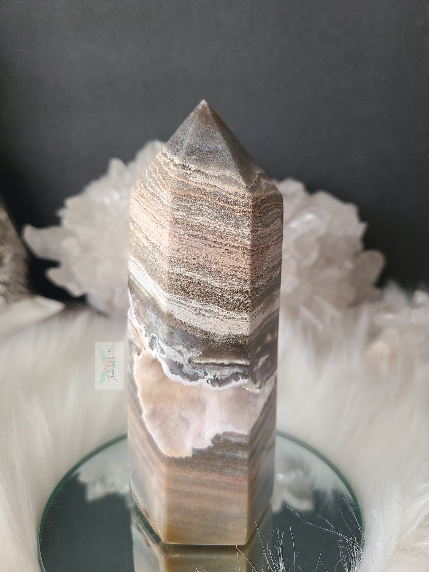 Sugar Druzy Banded Ocean Jasper Tower