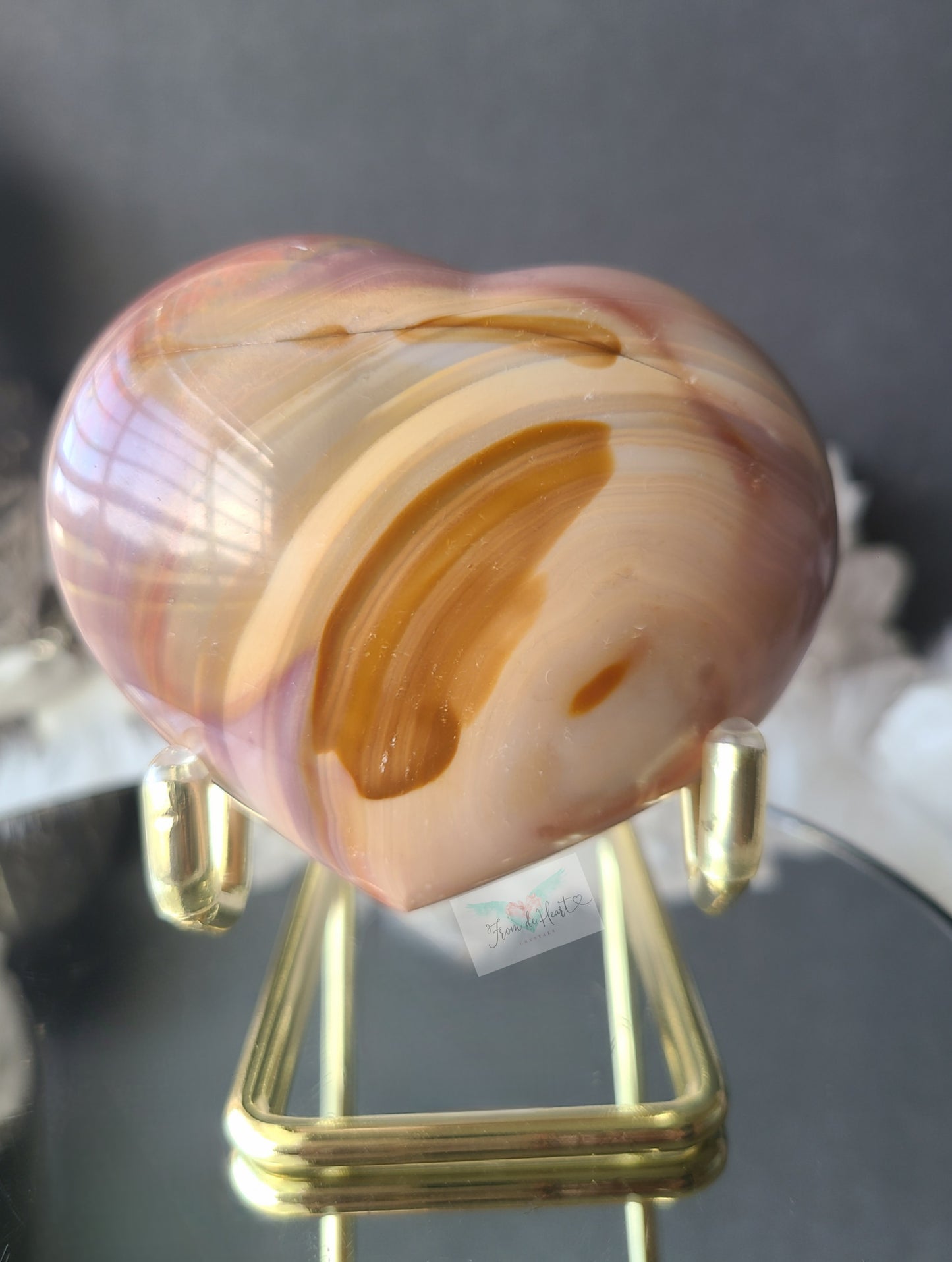 Pink Puffy Banded Ocean Jasper Heart