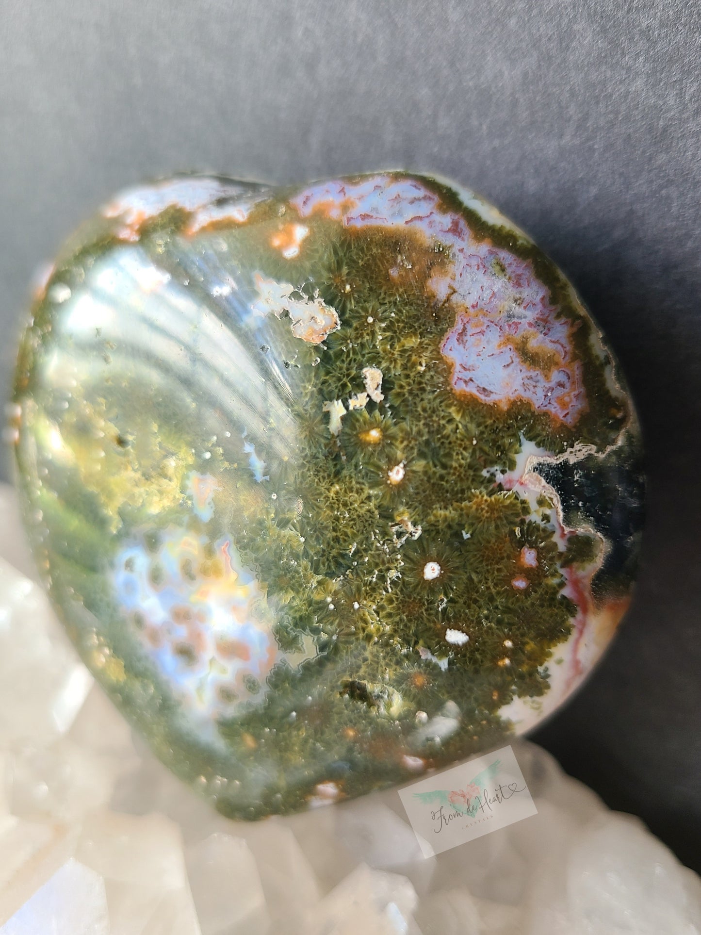 Green and White Ocean Jasper Heart