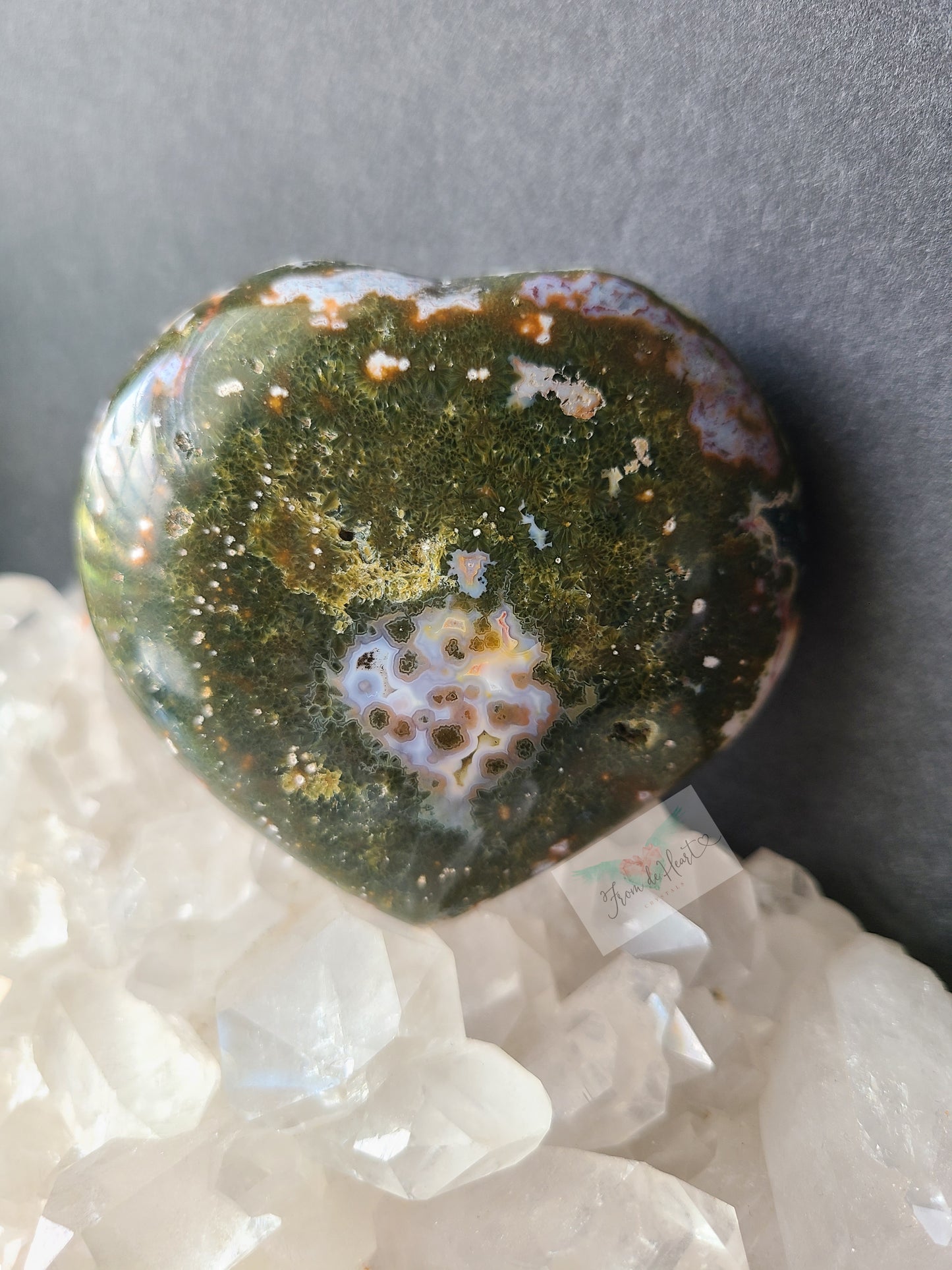 Green and White Ocean Jasper Heart