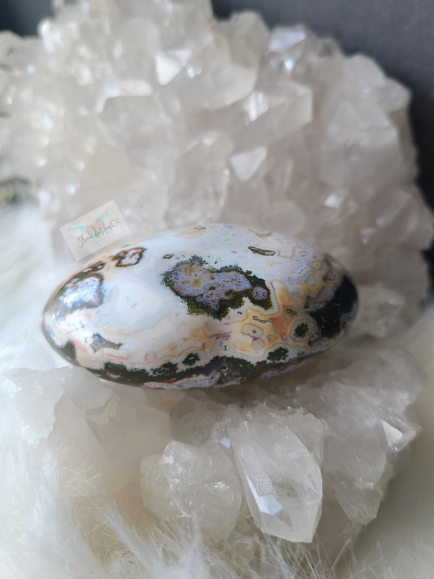 Green and White Ocean Jasper Heart