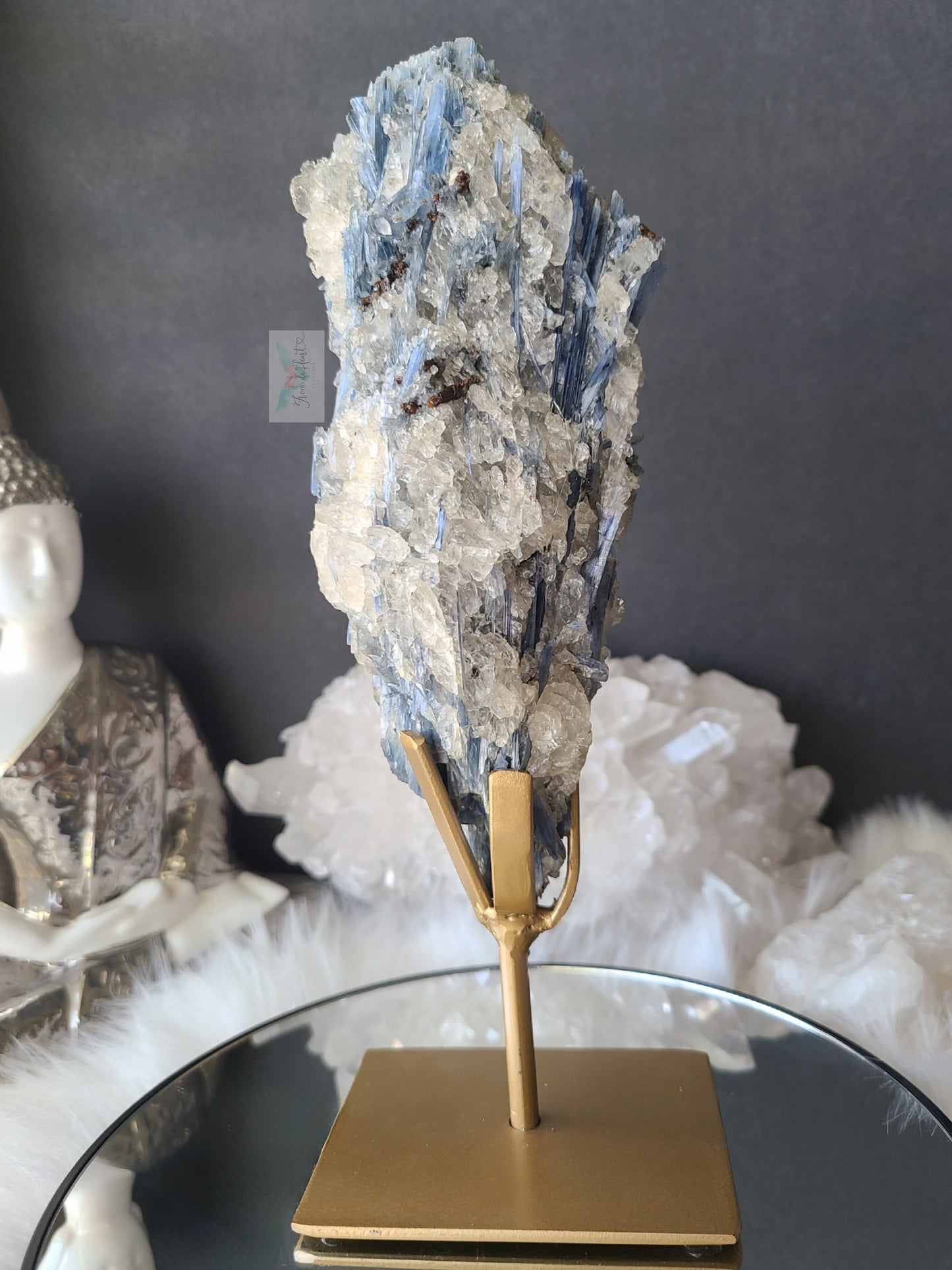 Blue Kyanite with Quartz on Stand