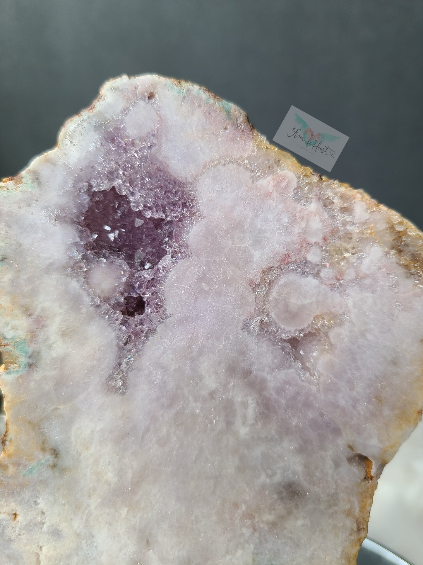 Pink Amethyst with Purple Druzy Slab on Stand