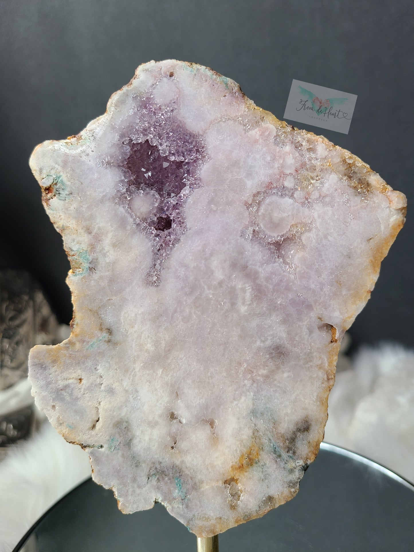 Pink Amethyst with Purple Druzy Slab on Stand