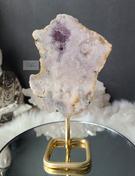 Pink Amethyst with Purple Druzy Slab on Stand