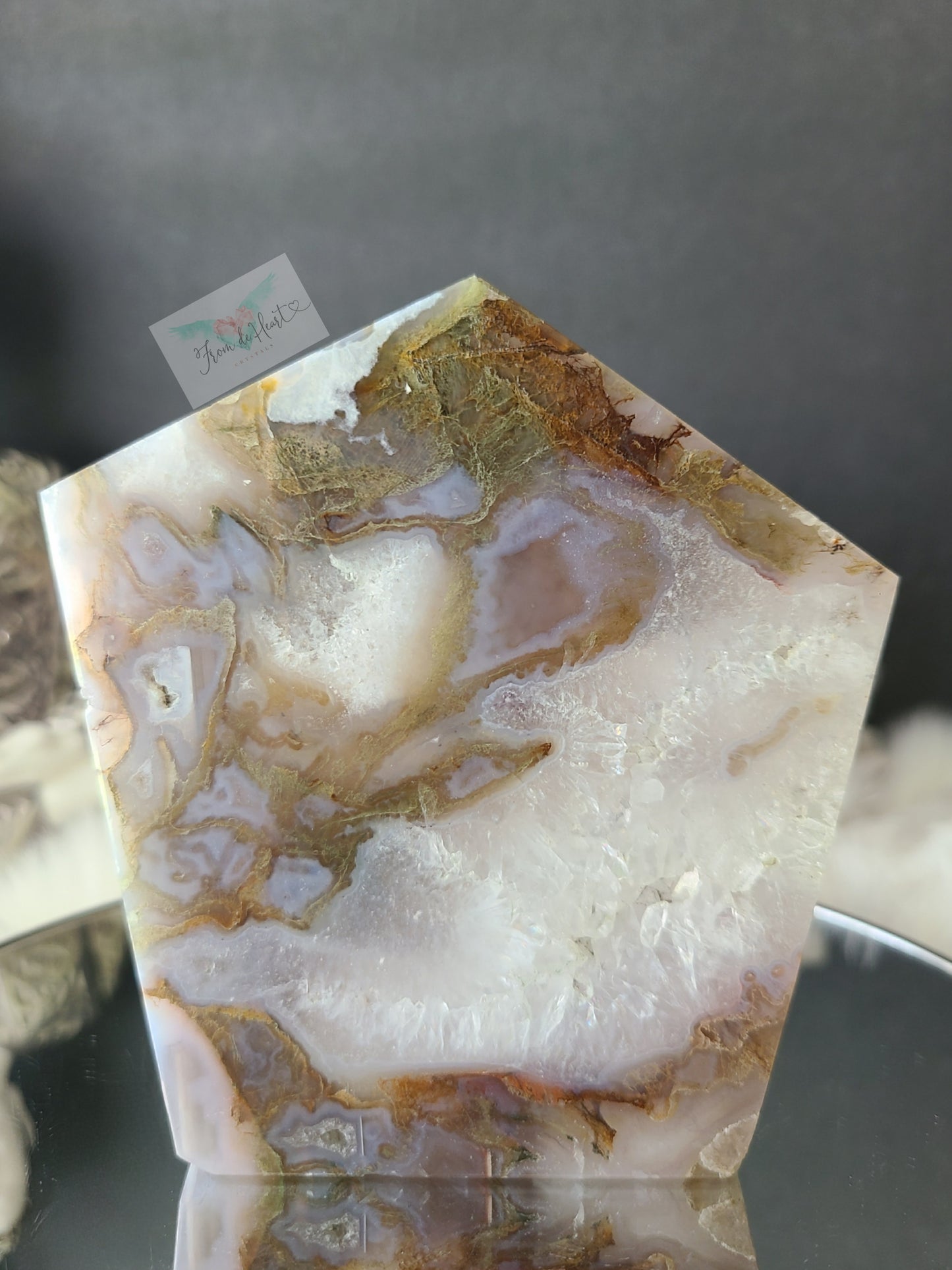 Blue Moss Agate with Quartz Slab