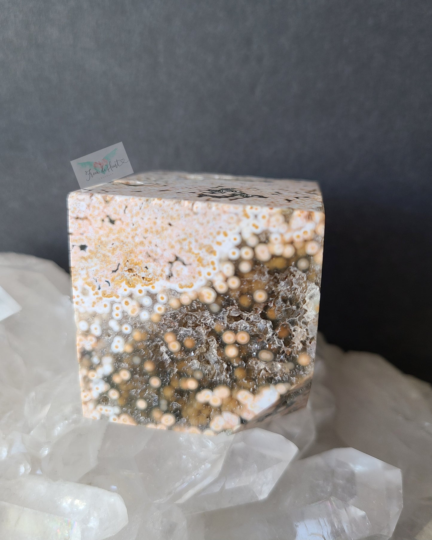 Druzy Ocean Jasper Cube with Quartz