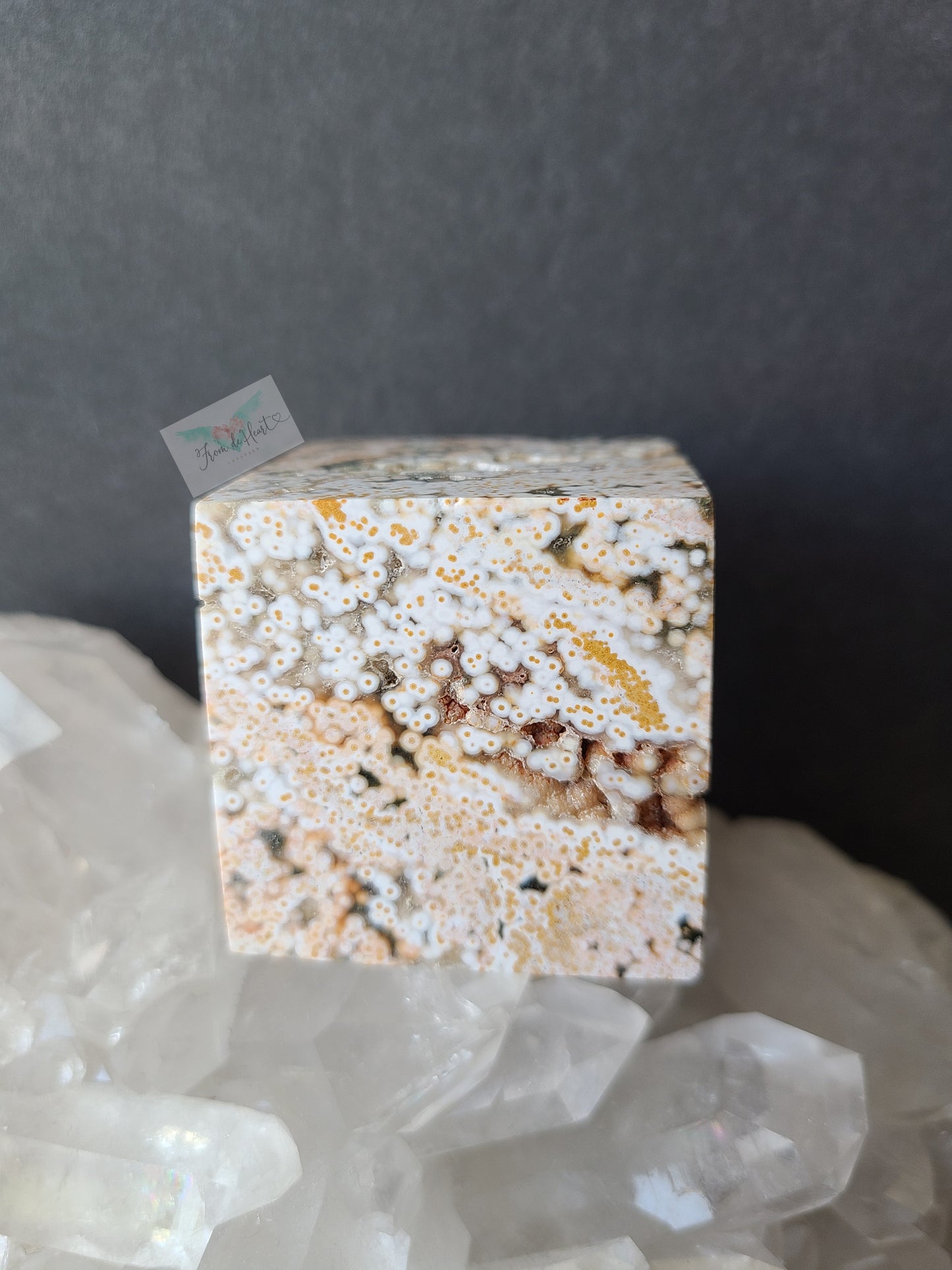 Druzy Ocean Jasper Cube with Quartz