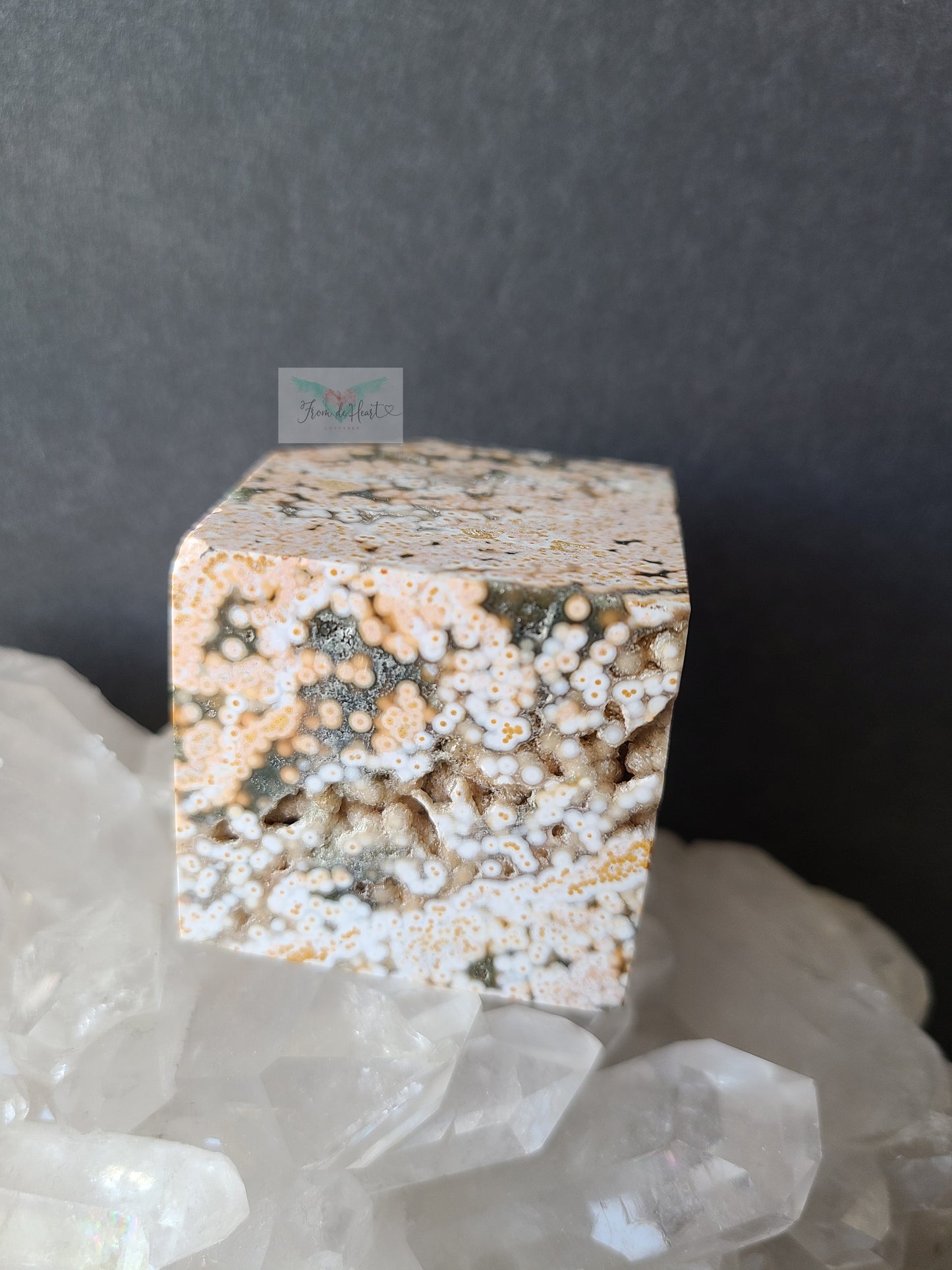 Druzy Ocean Jasper Cube with Quartz