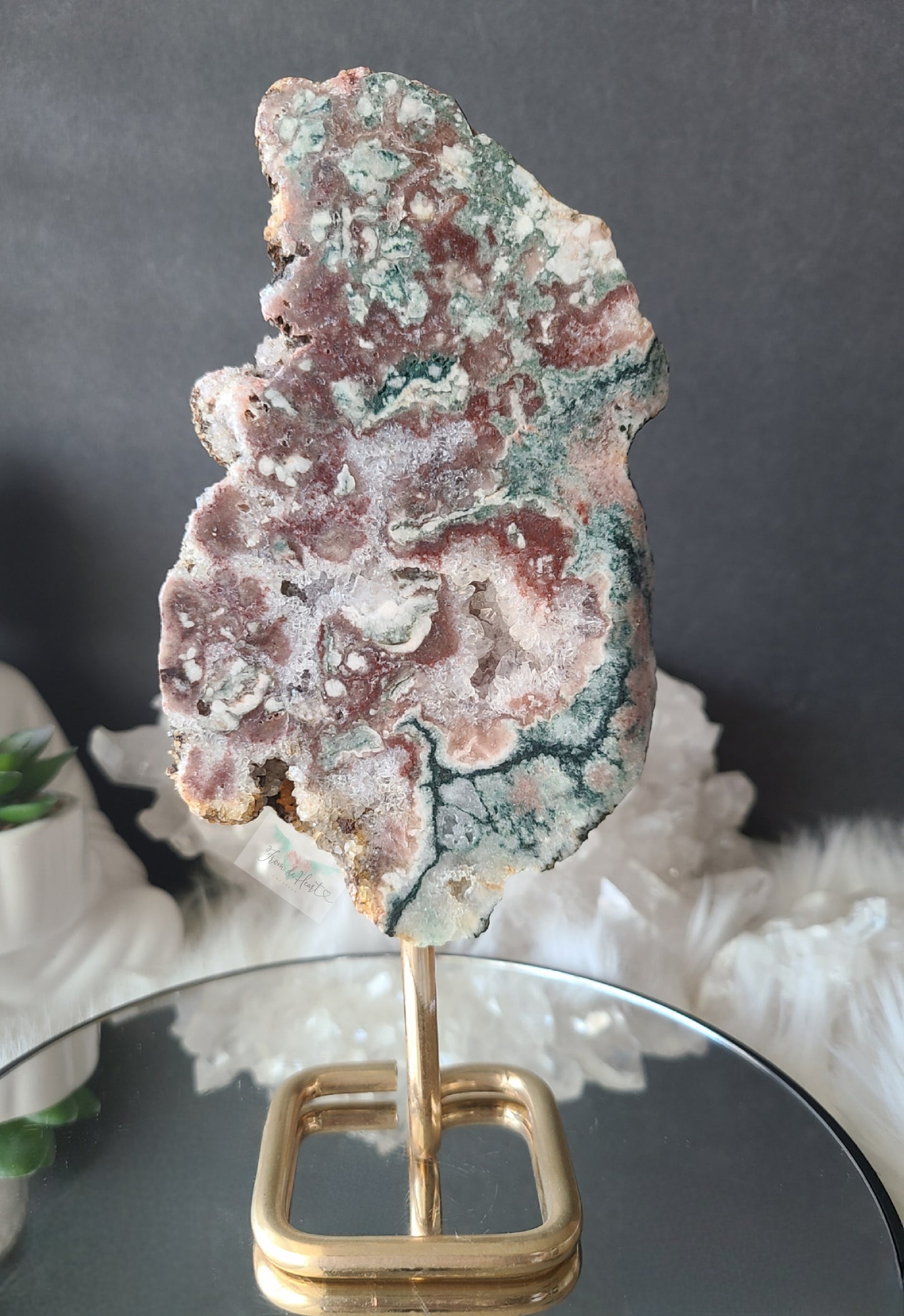 Druzy Pink Amethyst with Jasper Slab on Stand