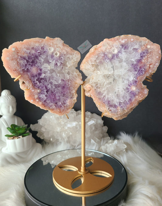 Pink Amethyst Wings on Stand