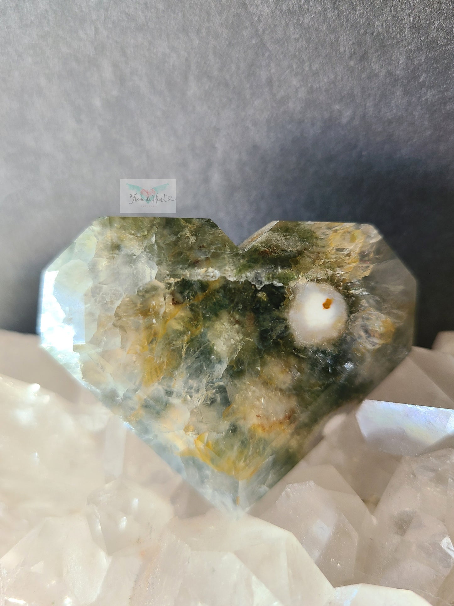 Faceted Ocean Jasper Heart with Quartz