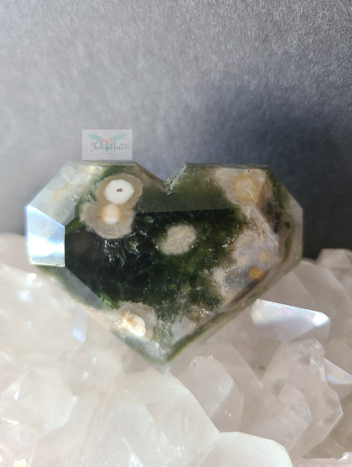 Faceted Ocean Jasper Heart with Quartz