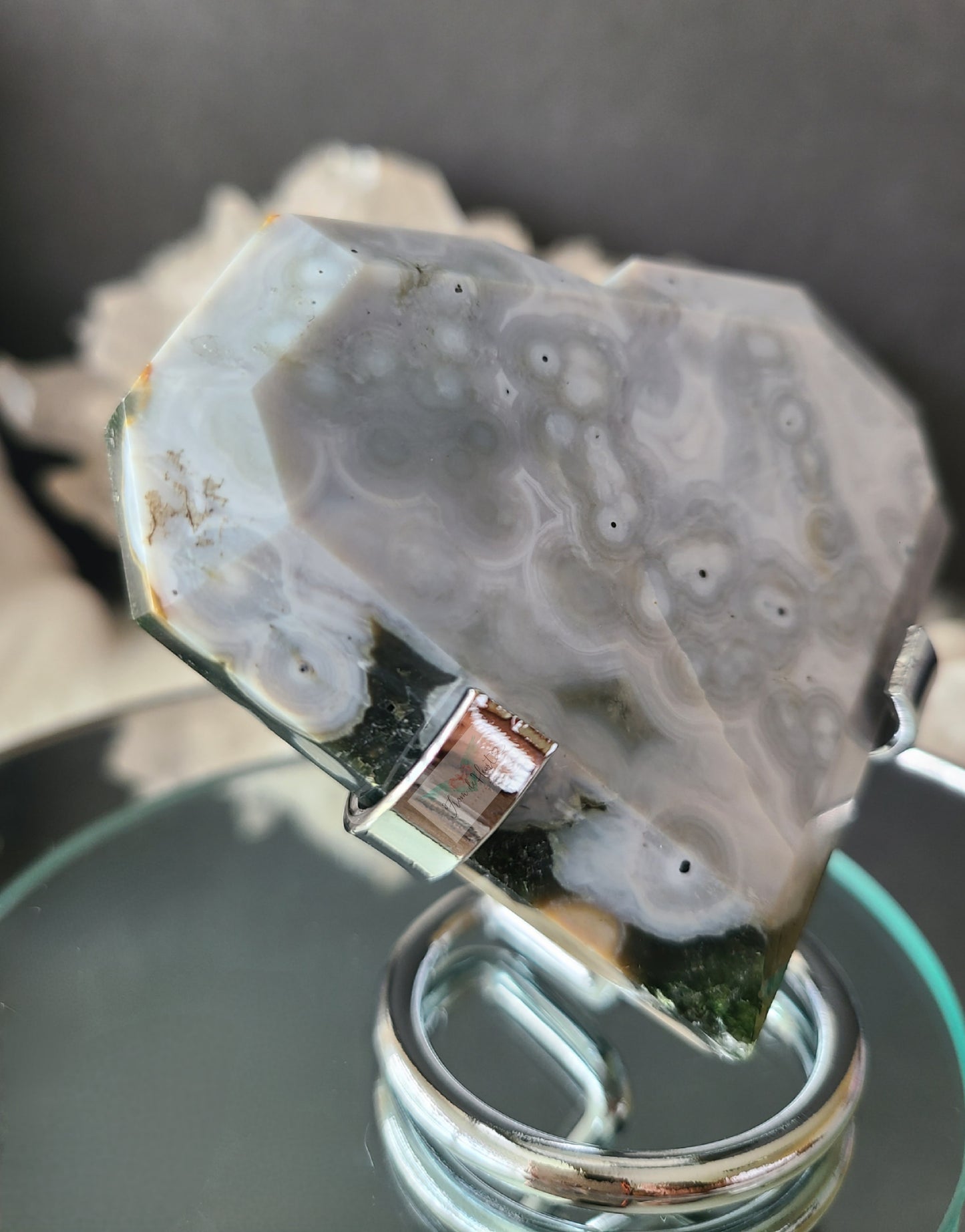 Faceted Ocean Jasper Heart on Stand