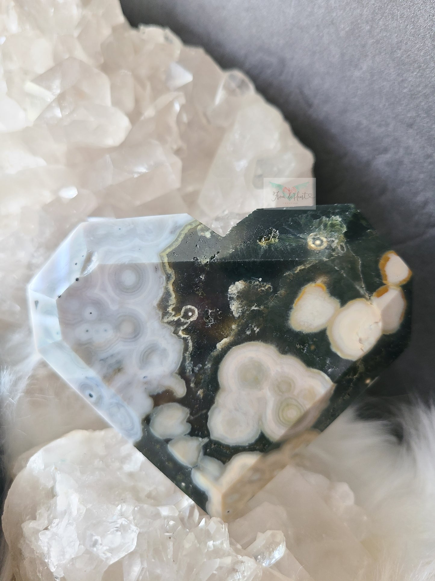 Faceted Ocean Jasper Heart on Stand