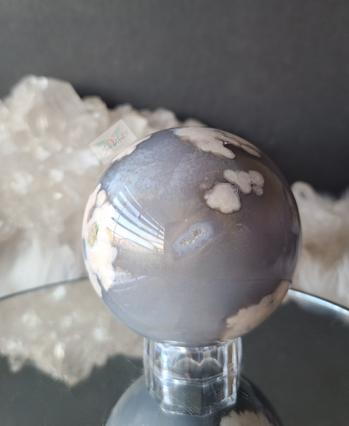 Sugar Druzy Black Flower Agate Sphere