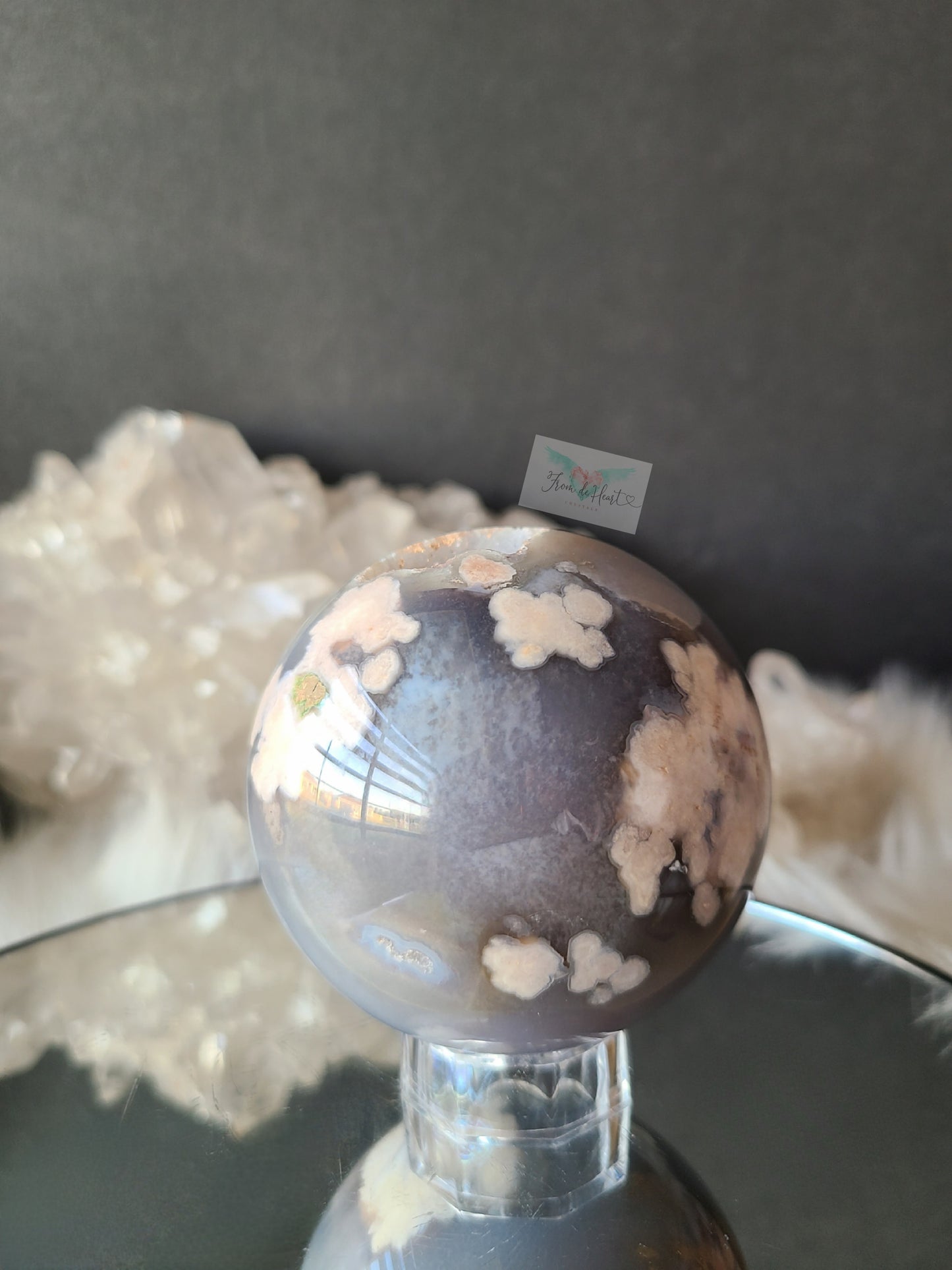 Sugar Druzy Black Flower Agate Sphere