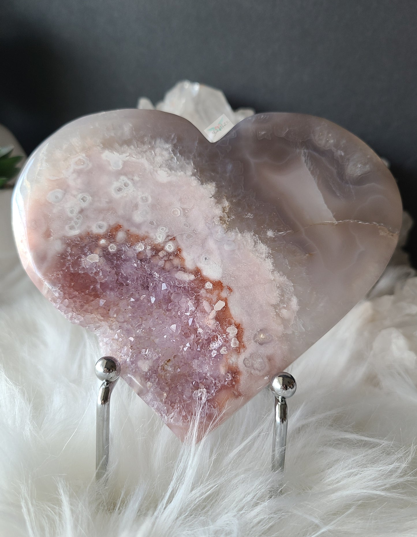 Druzy Pink Amethyst Agate Heart on Stand