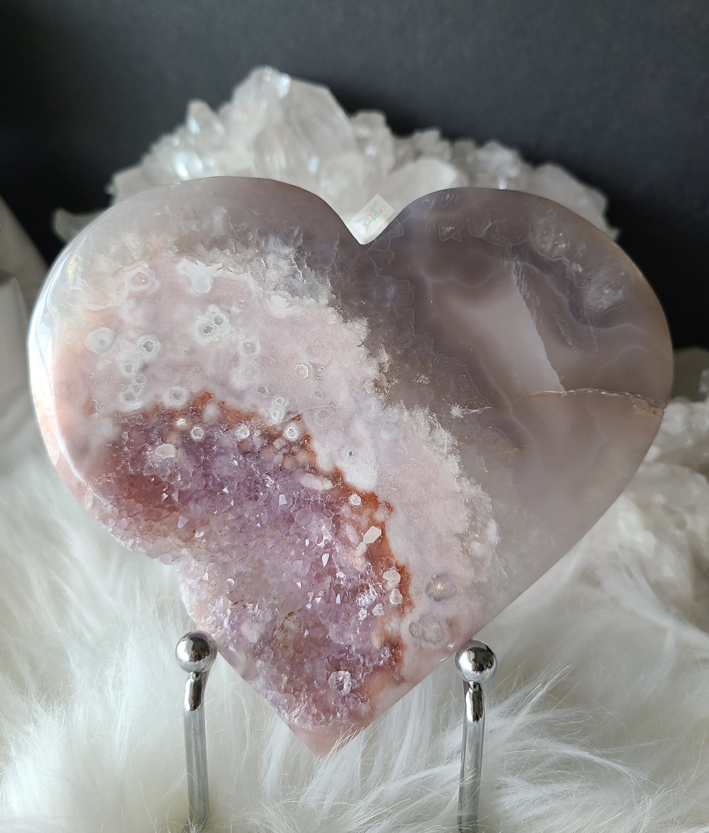 Druzy Pink Amethyst Agate Heart on Stand