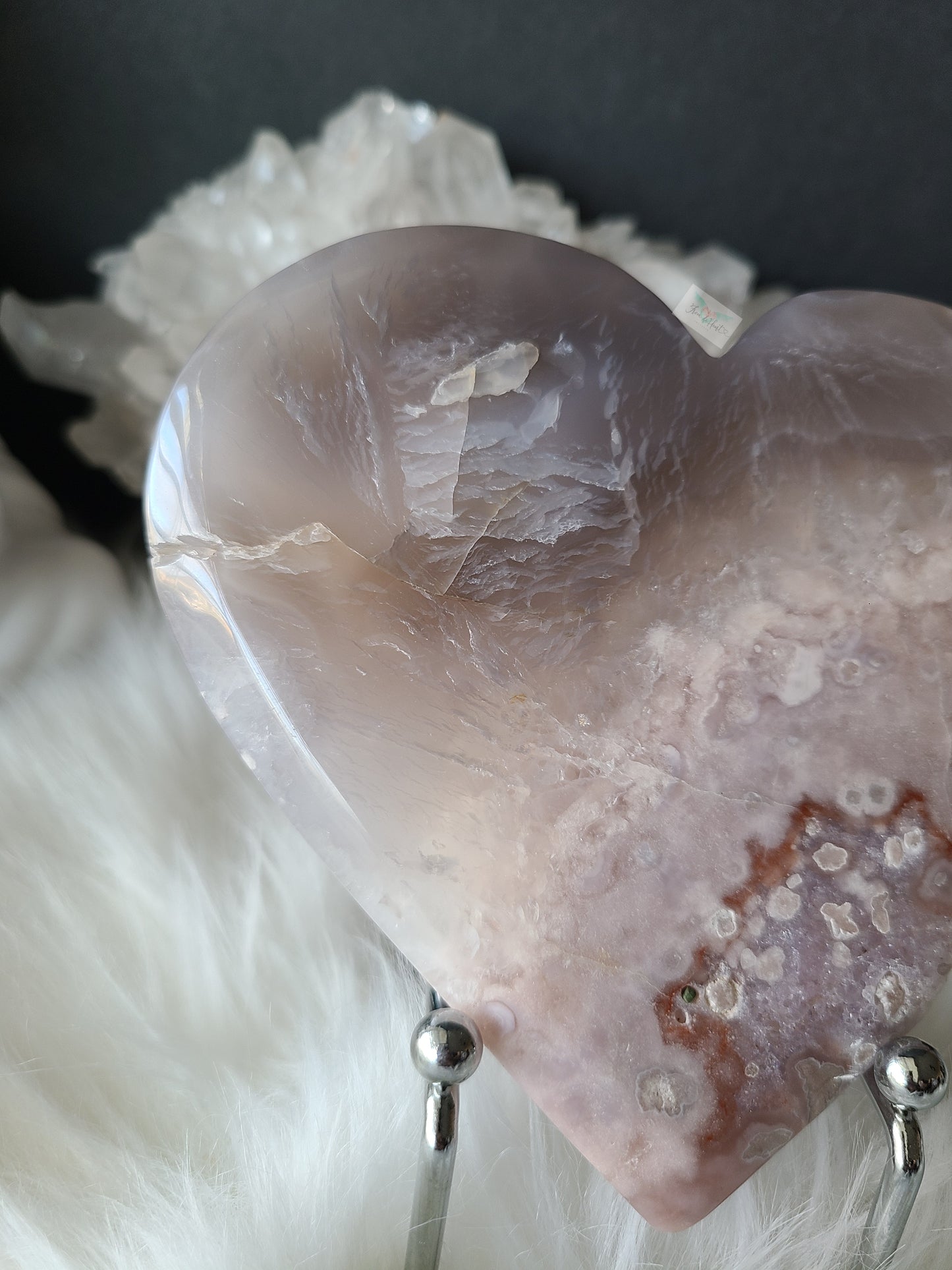 Druzy Pink Amethyst Agate Heart on Stand