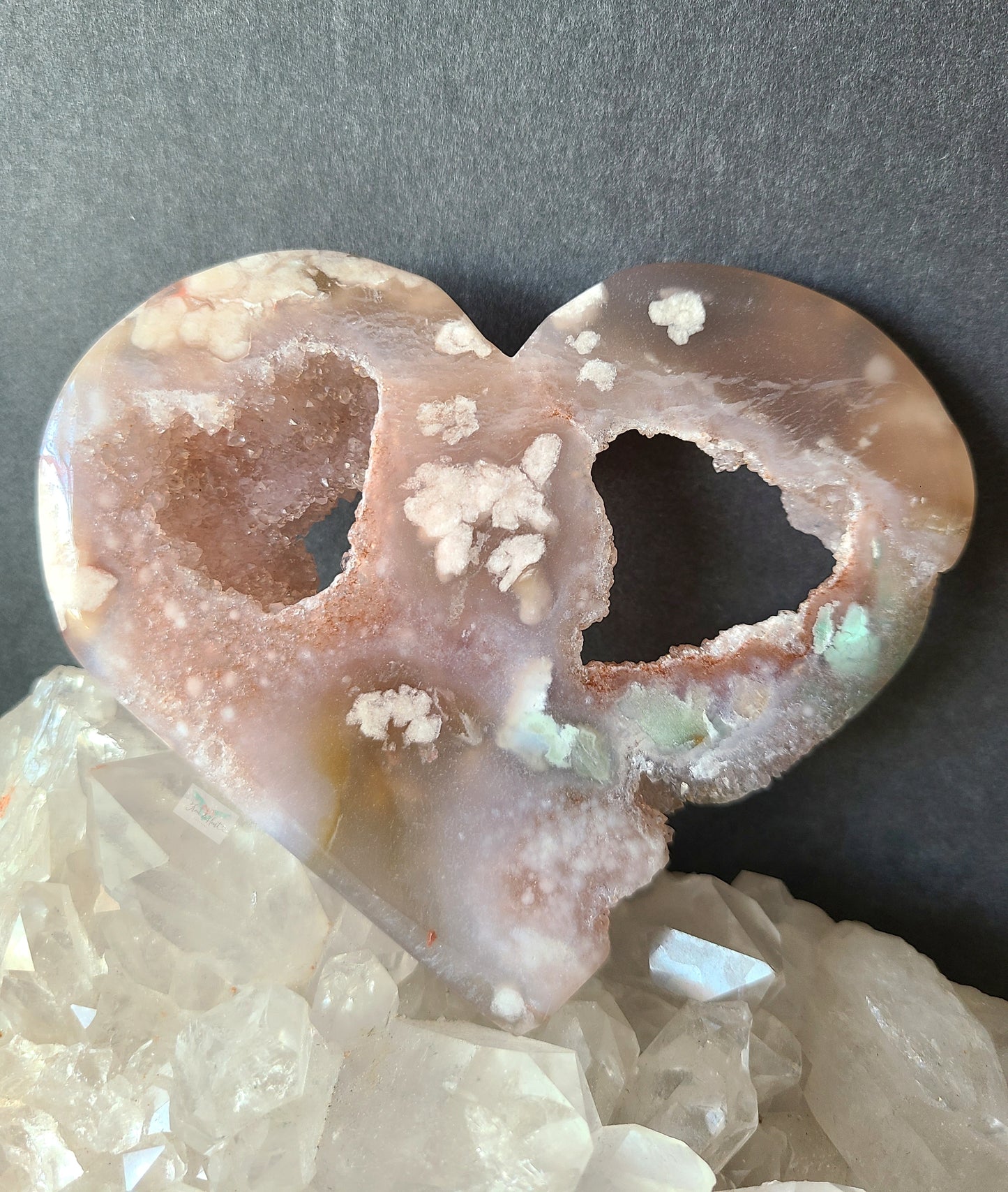 Druzy Green Flower Agate Heart