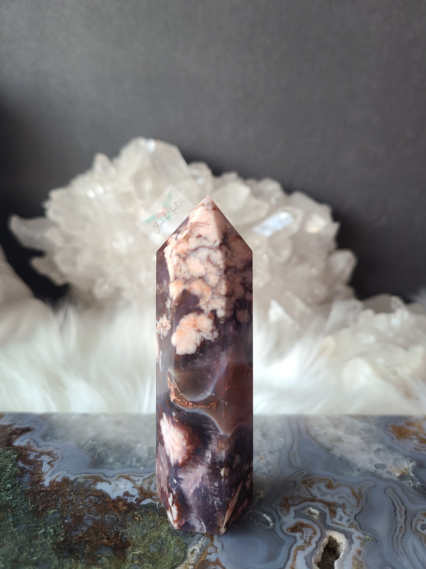 Black Flower Agate Tower