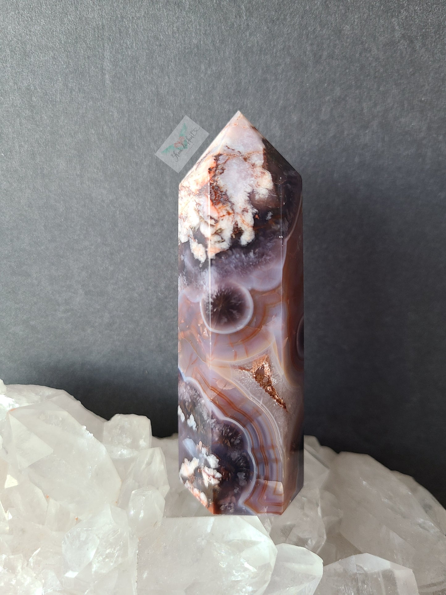 Black Flower Agate Tower