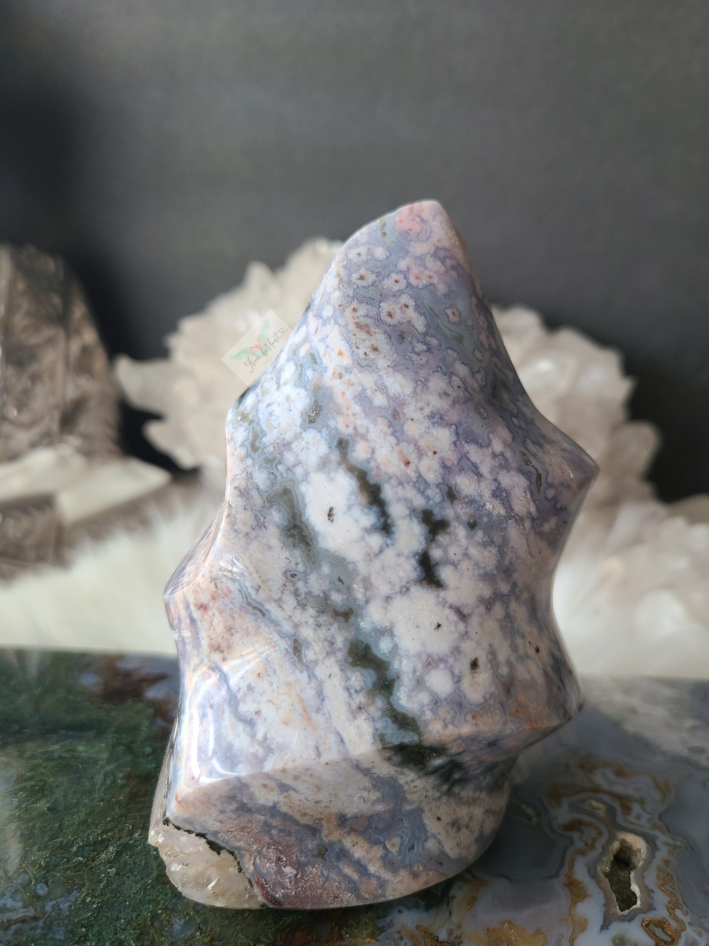 Floral Pattern Ocean Jasper Flame with Quartz (Rare Find)